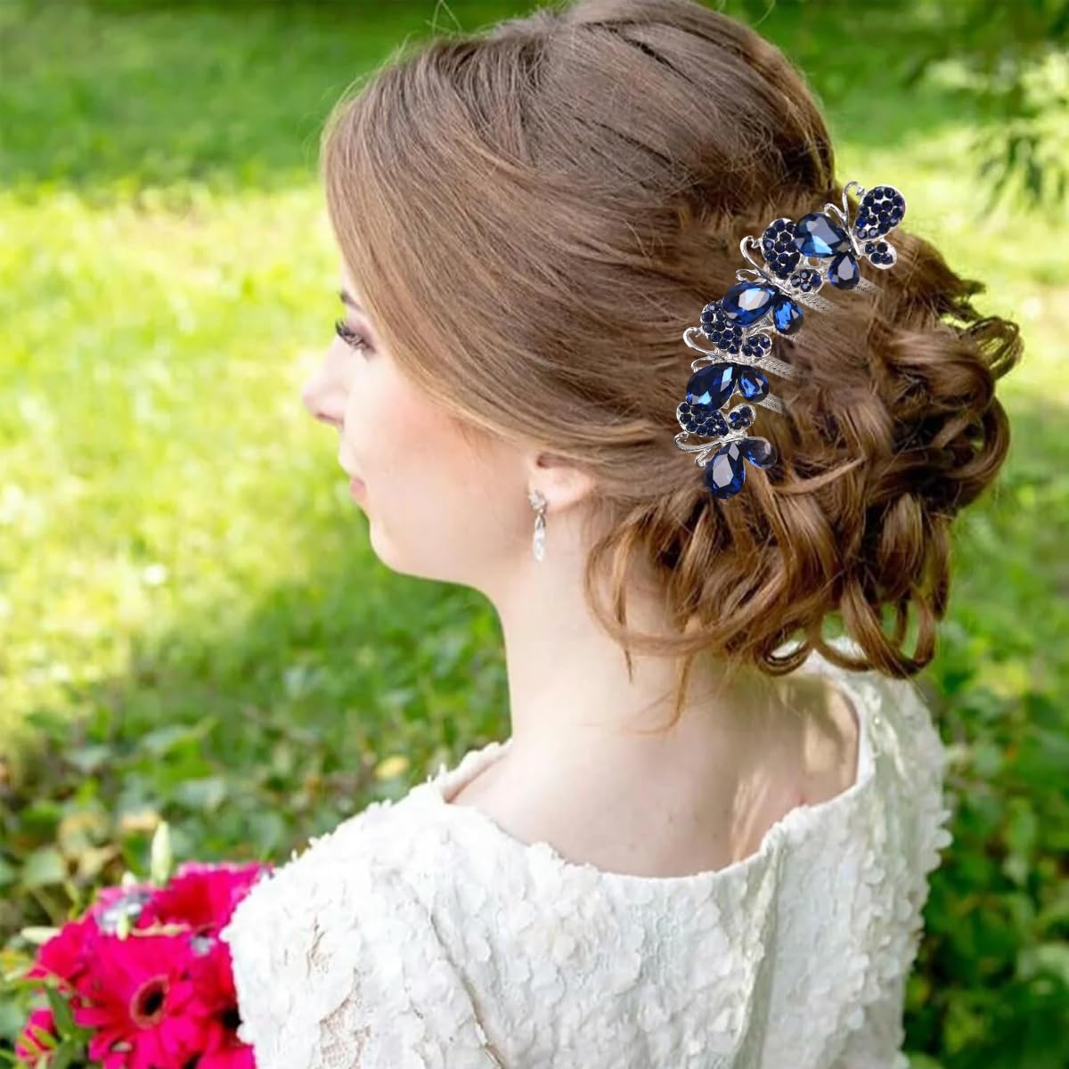 PALAY Hair Comb Clip for Bridal and Daily Hairstyles with Butterfly Rhinestones Blue