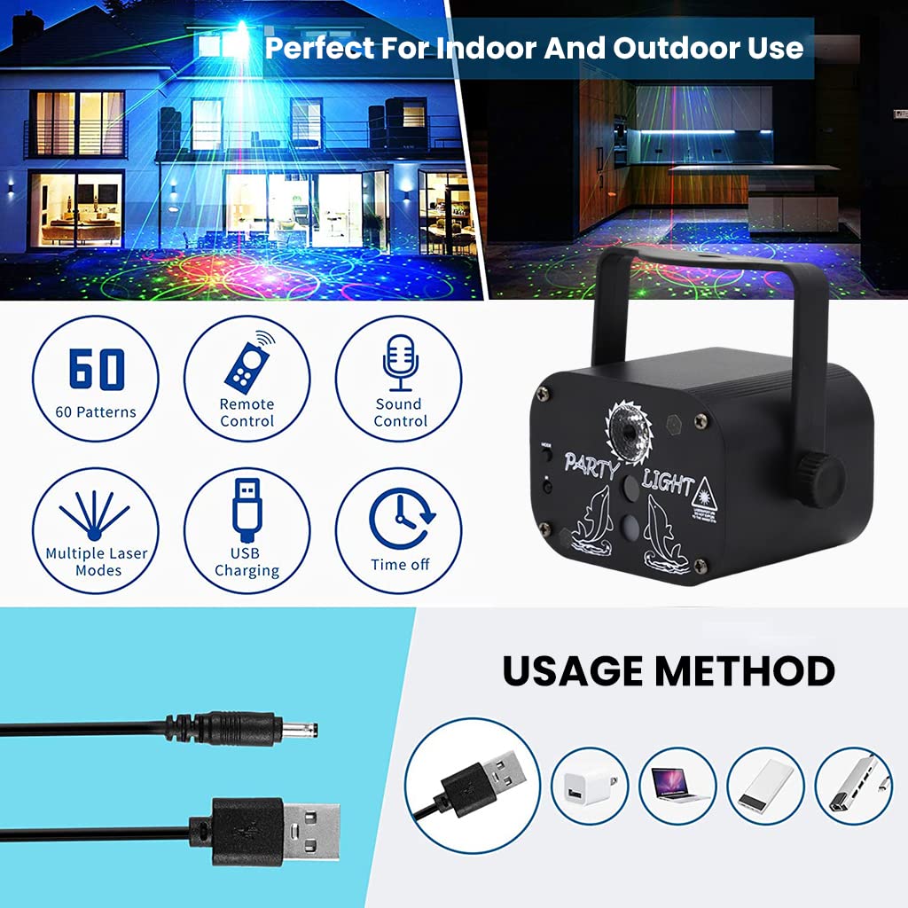 ELEPHANTBOAT RGB DJ Light for Home Party with 60 Patterns, 11 Colors & Sound Sync | Remote Control LED Disco Ball