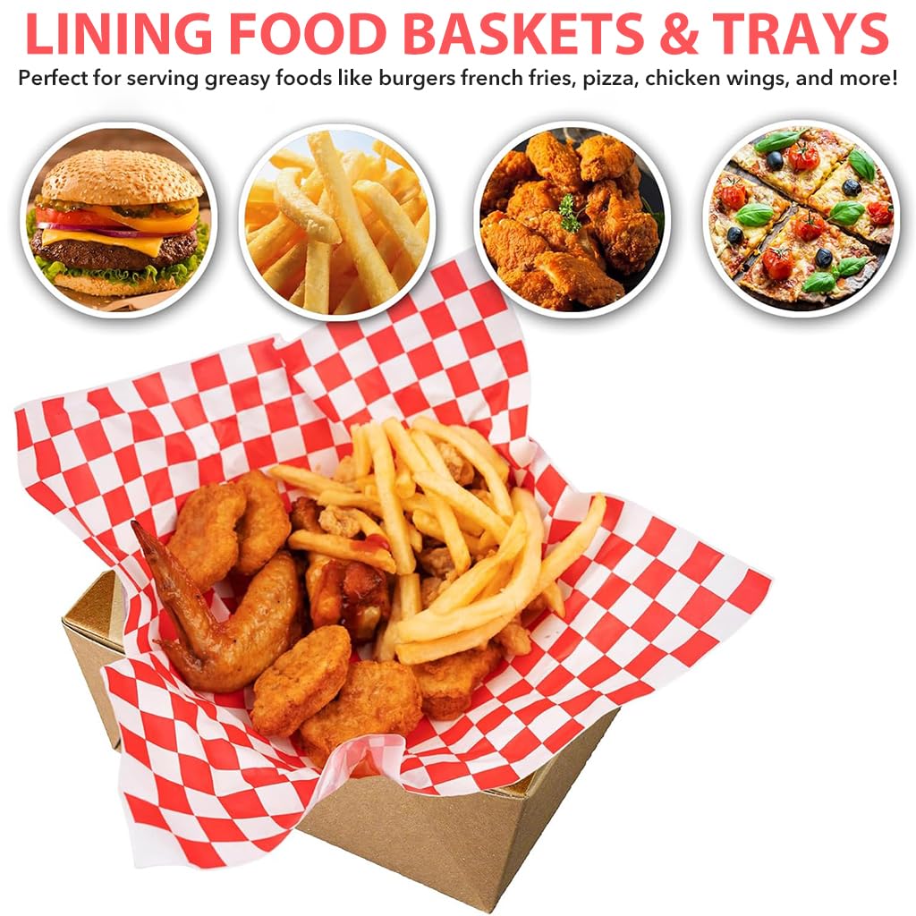 Supvox Deli Paper Sheets for Sandwiches and Food Baskets 50 Pack 12x12 Grease Resistant | Classic Checkered Wax Paper Liners