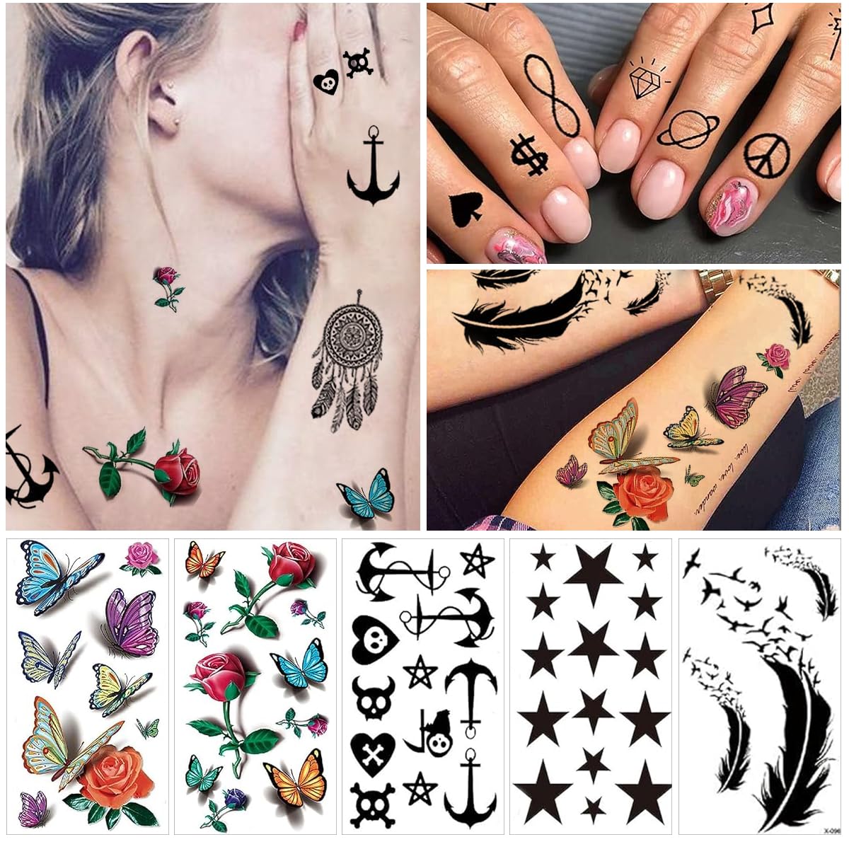 MAYCREATE Temporary Tattoo with 34 Sheets for Men and Women featuring 3D Realistic Designs | Waterproof Body Art Stickers