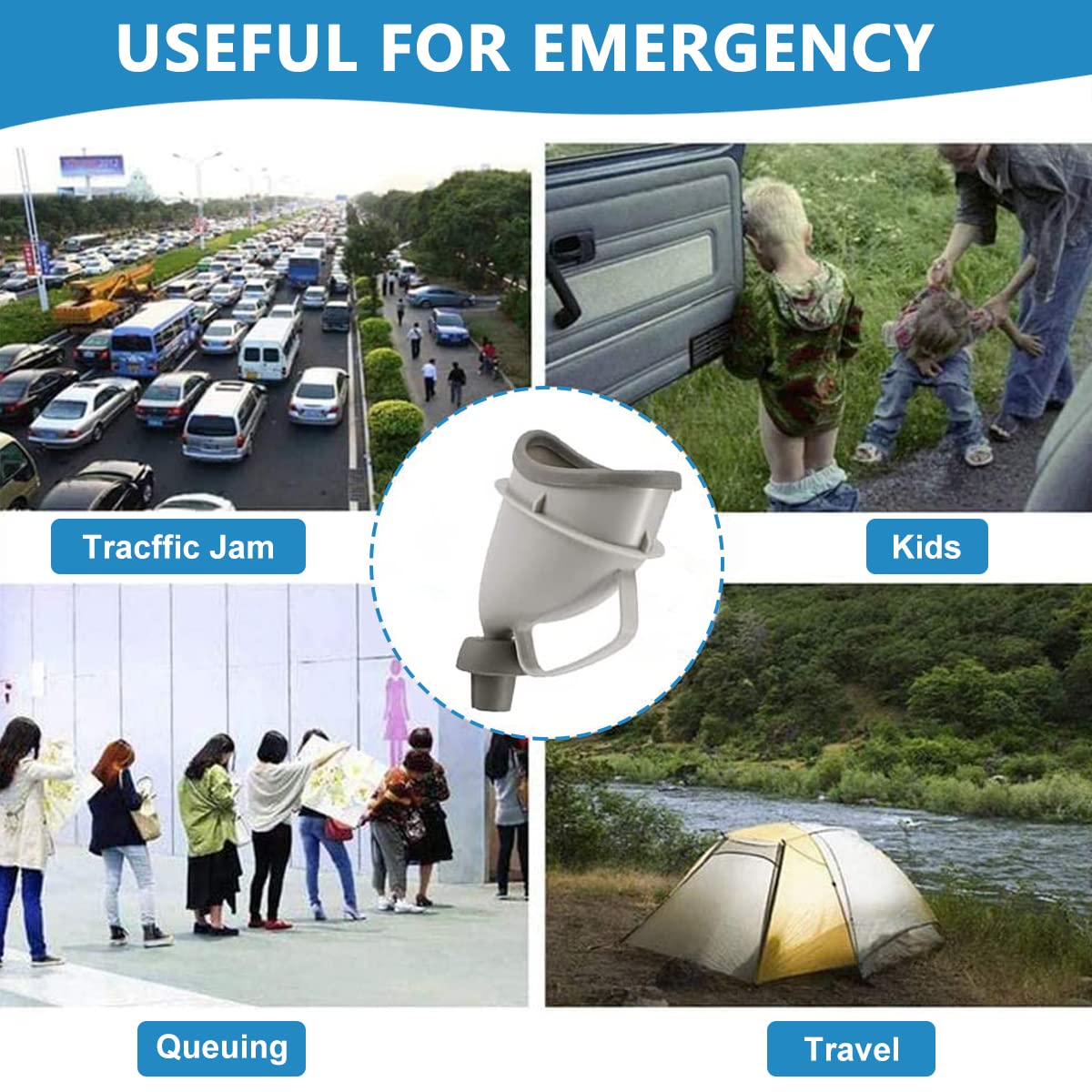 HANNEA Urine Collector for Travel and Camping with Leakproof Ergonomic Funnel | Grey 15 cm Reusable Device