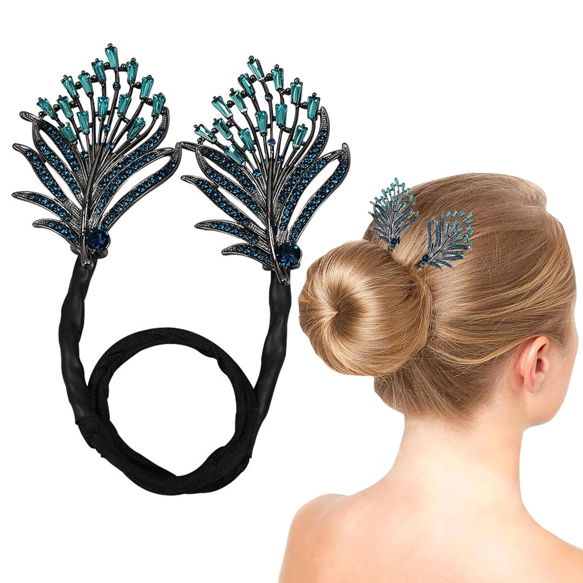 PALAY Hair Bun Maker for Women featuring Hidden Wire with Rhinestone Feather Clip | Party and Wedding Accessory