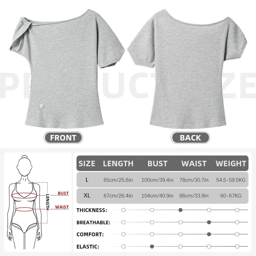 SANNIDHI Womens Off Shoulder Tops for Summer with Waffle Knit Texture and Short Sleeves | Casual Loose Solid Color Blouse