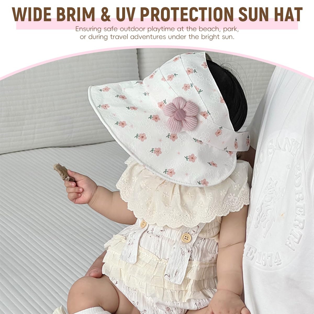 SNOWIE SOFT Baby Sun Hat with Wide Brim & Adjustable Closure for Girls Aged 1–5 | Soft Cotton UV Protection Pink Beach Cap