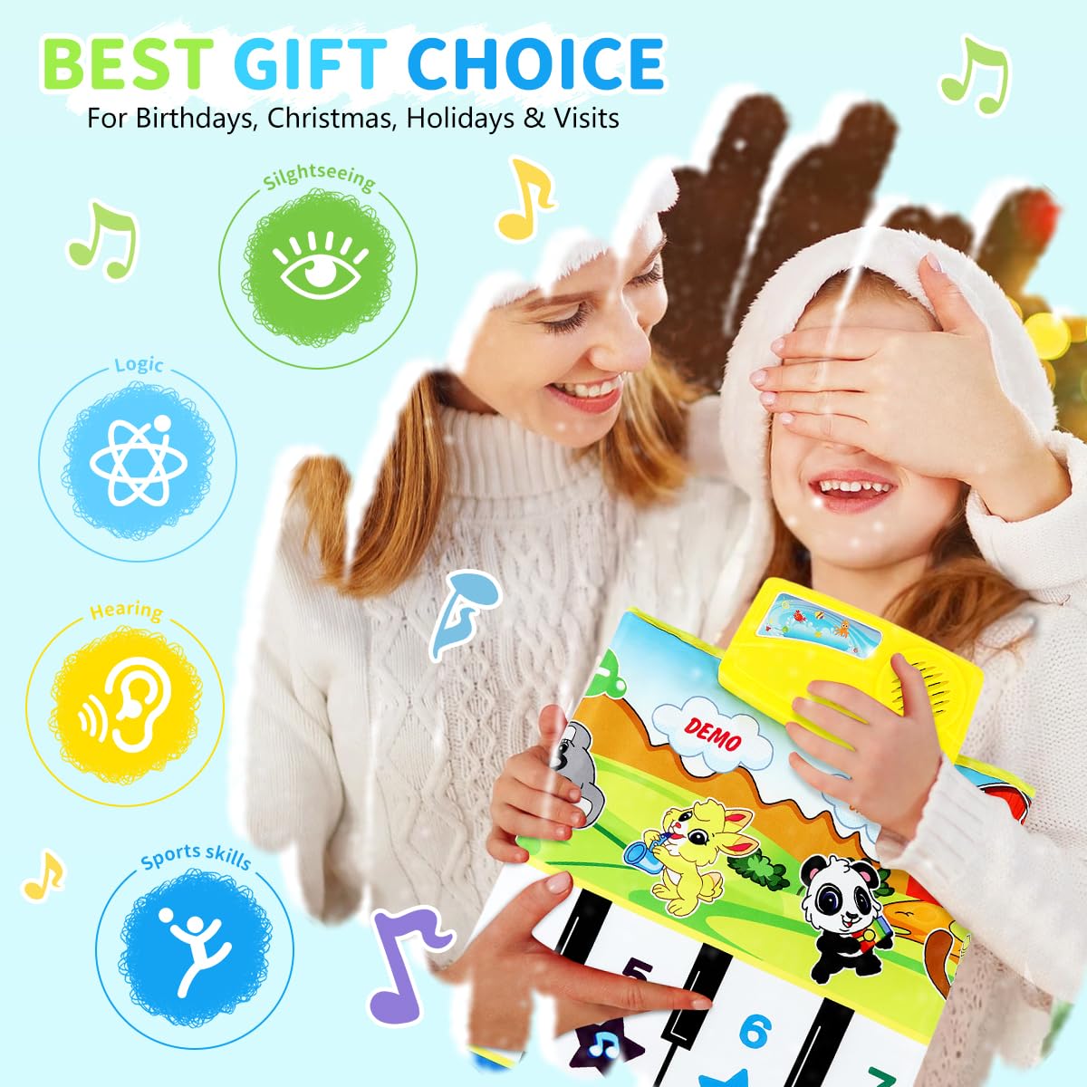 PATPAT Kids Piano Keyboard Musical Mat for Toddlers with 8 Instrument Modes 100×36cm | Foldable Non Toxic Fabric Play Toy