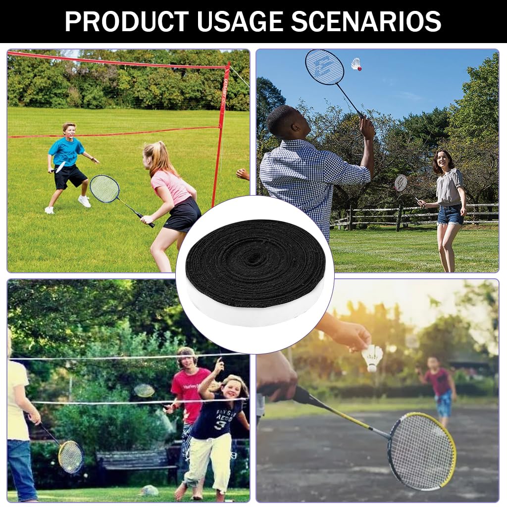 Proberos Badminton Towel Grip Tape for Rackets with 10 m Self-Adhesive Terry Cloth | Black