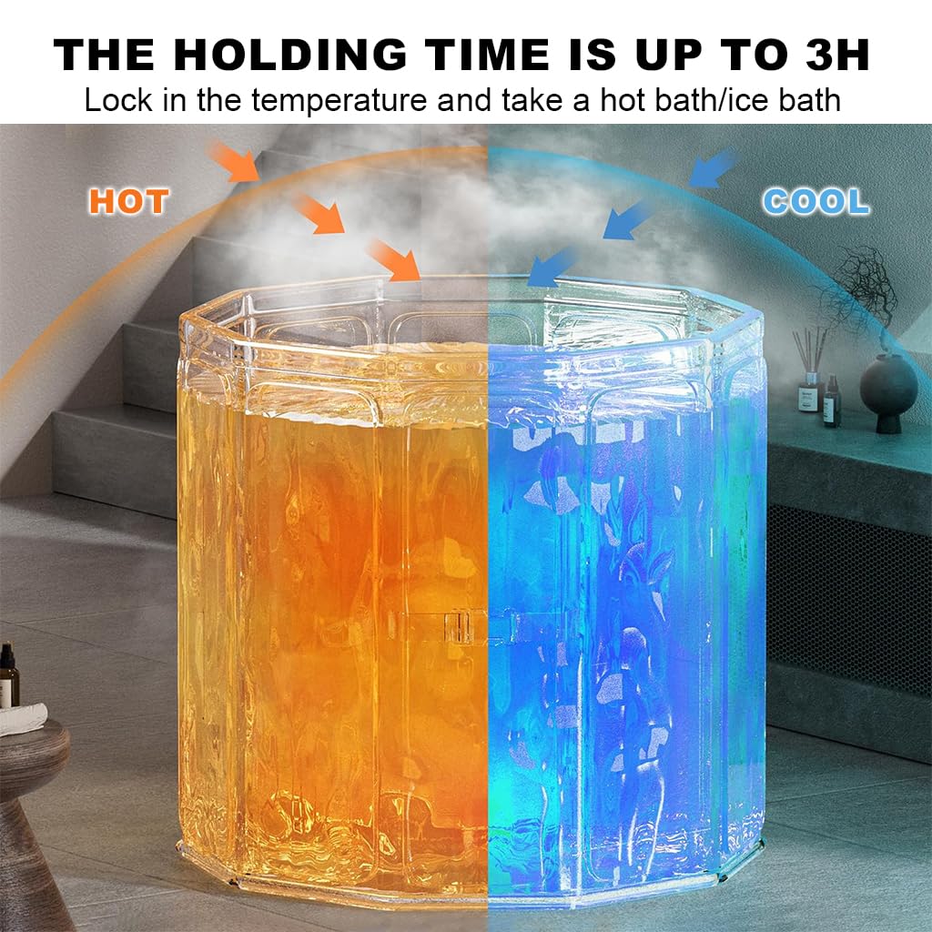 HANNEA Portable Bathtub for Adults with 31.5 in Diameter & 3 Hour Thermal Insulation | Foldable Home and Outdoor Ice Bath Tub