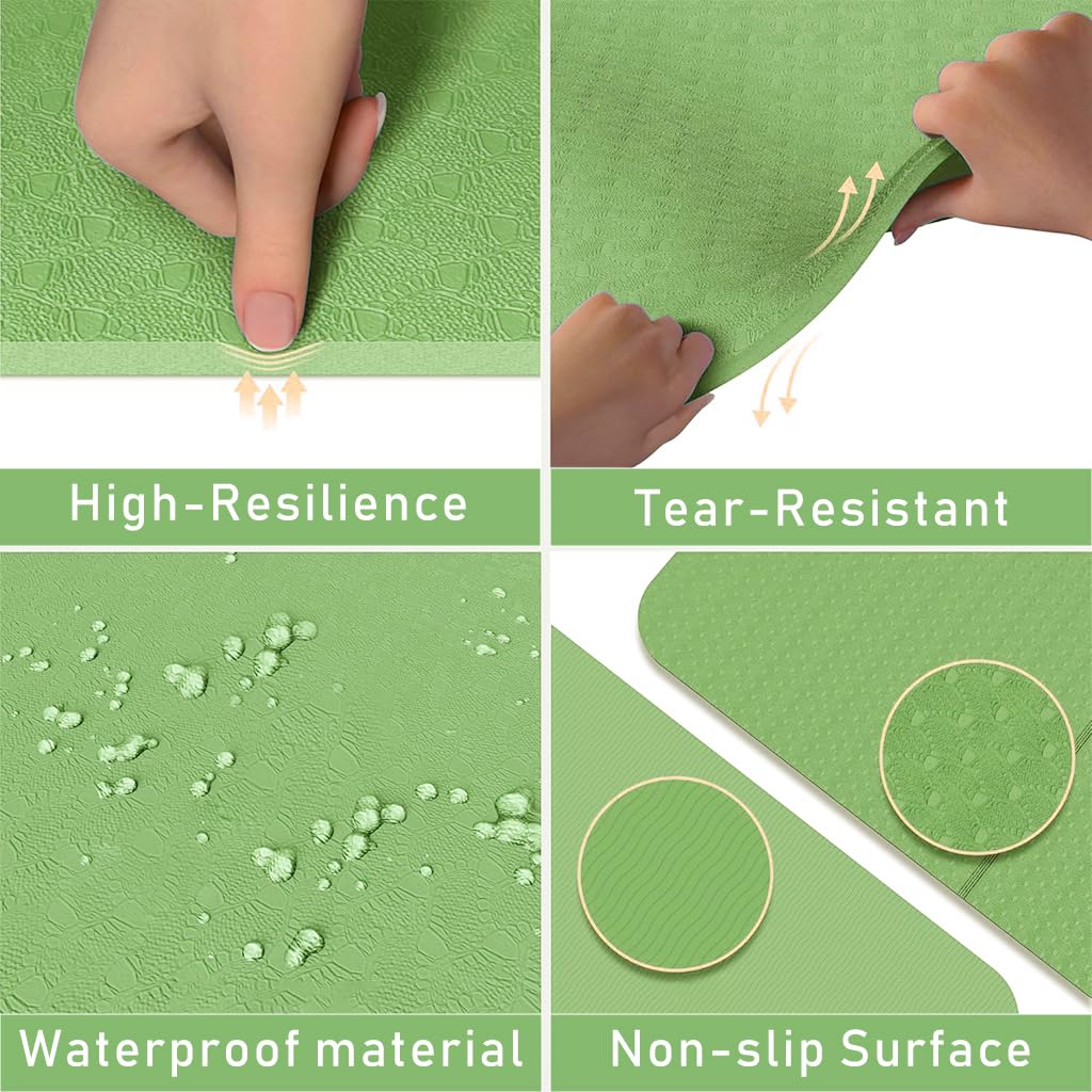 Proberos Yoga Mat for Home Workout featuring Folding Design and 5mm Cushion | Green TPE 72x24 in