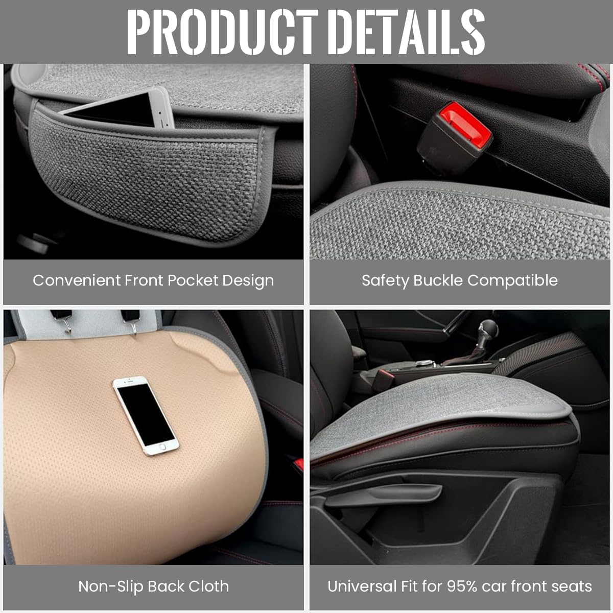 STHIRA Seat Cover for Car featuring 50×50 cm Linen Fabric and Non Slip Design | 3 PCS Set