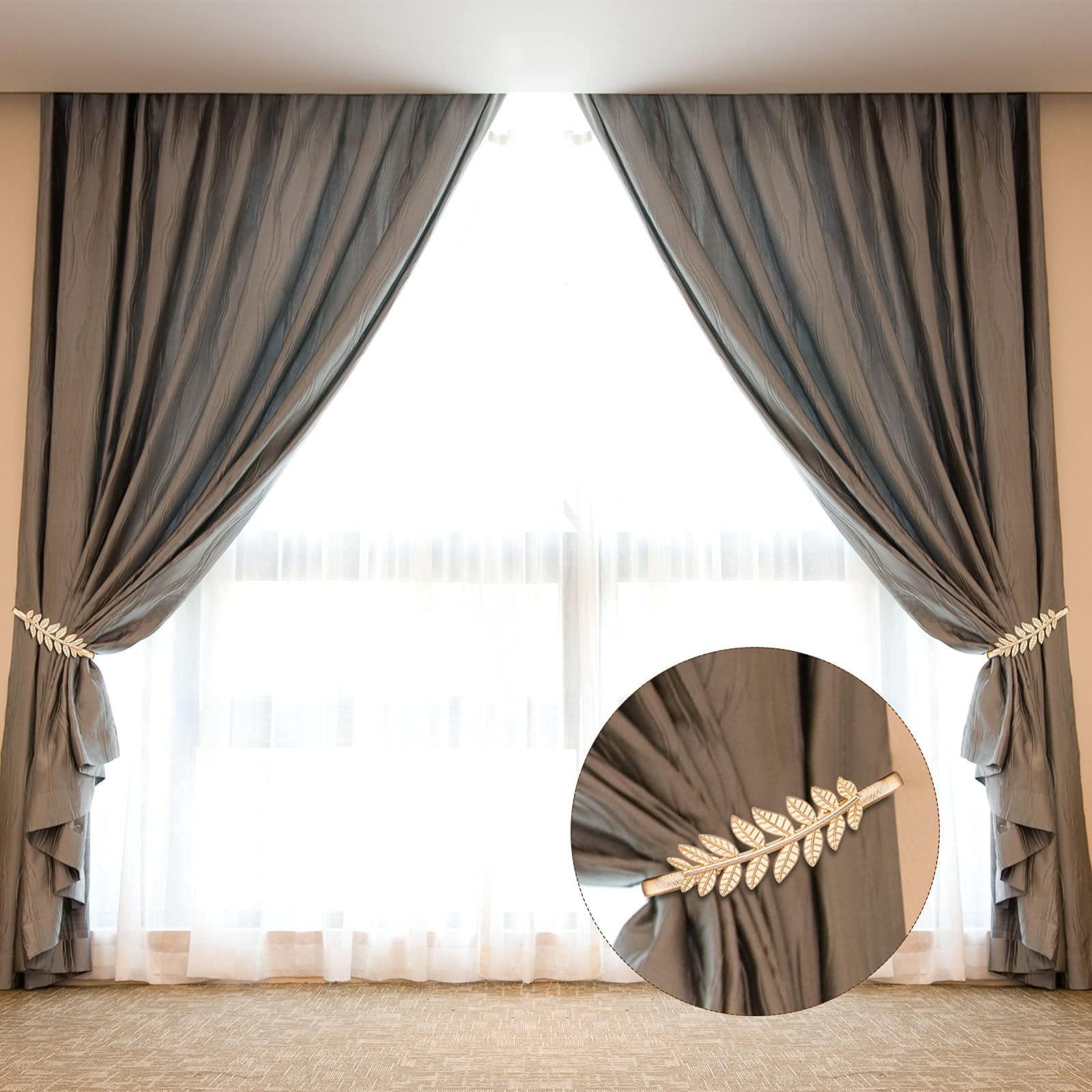 HASTHIP Curtain Tiebacks 2 Pack for Living Room and Bedroom featuring Adjustable Alloy Straps in Gold