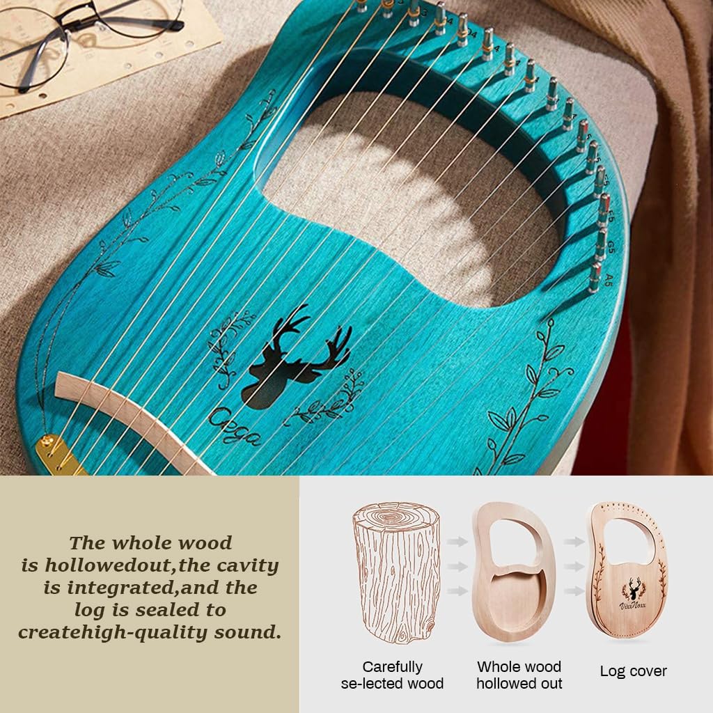PATPAT Harp Instrument for Beginners with 16 Strings and Mahogany Body | Portable Lap Lyre