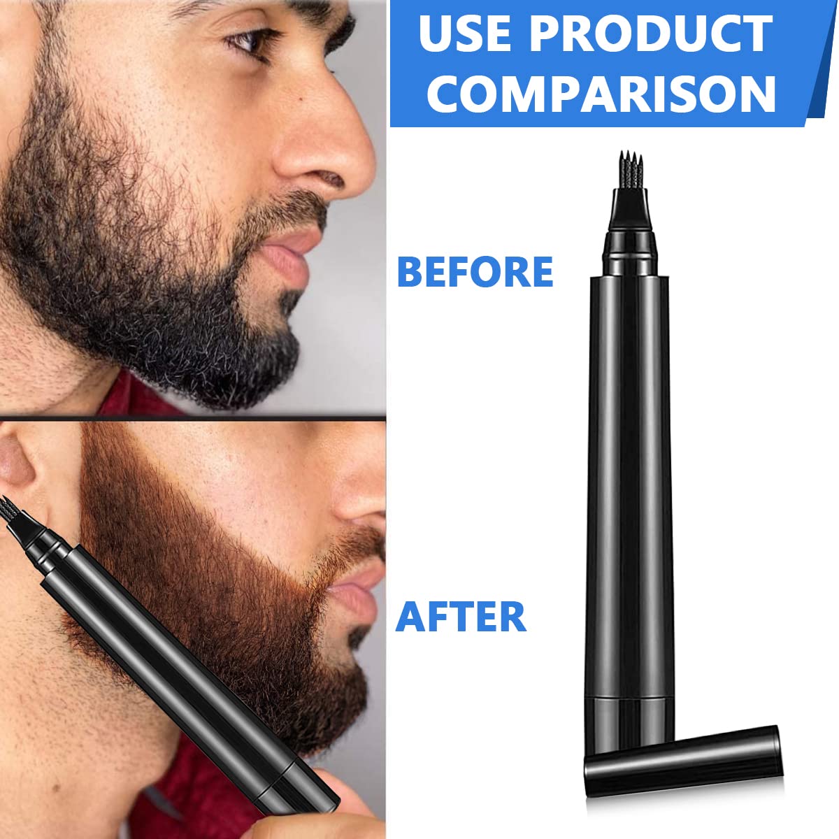 MAYCREATE Beard Pencil Filler For Men Barber Styling Pen with Bristle Beard Brush Waterproof, Sweat Proof Natural Shaping Up for Men Beard, Moustache & Eyebrows(Dark Brown)