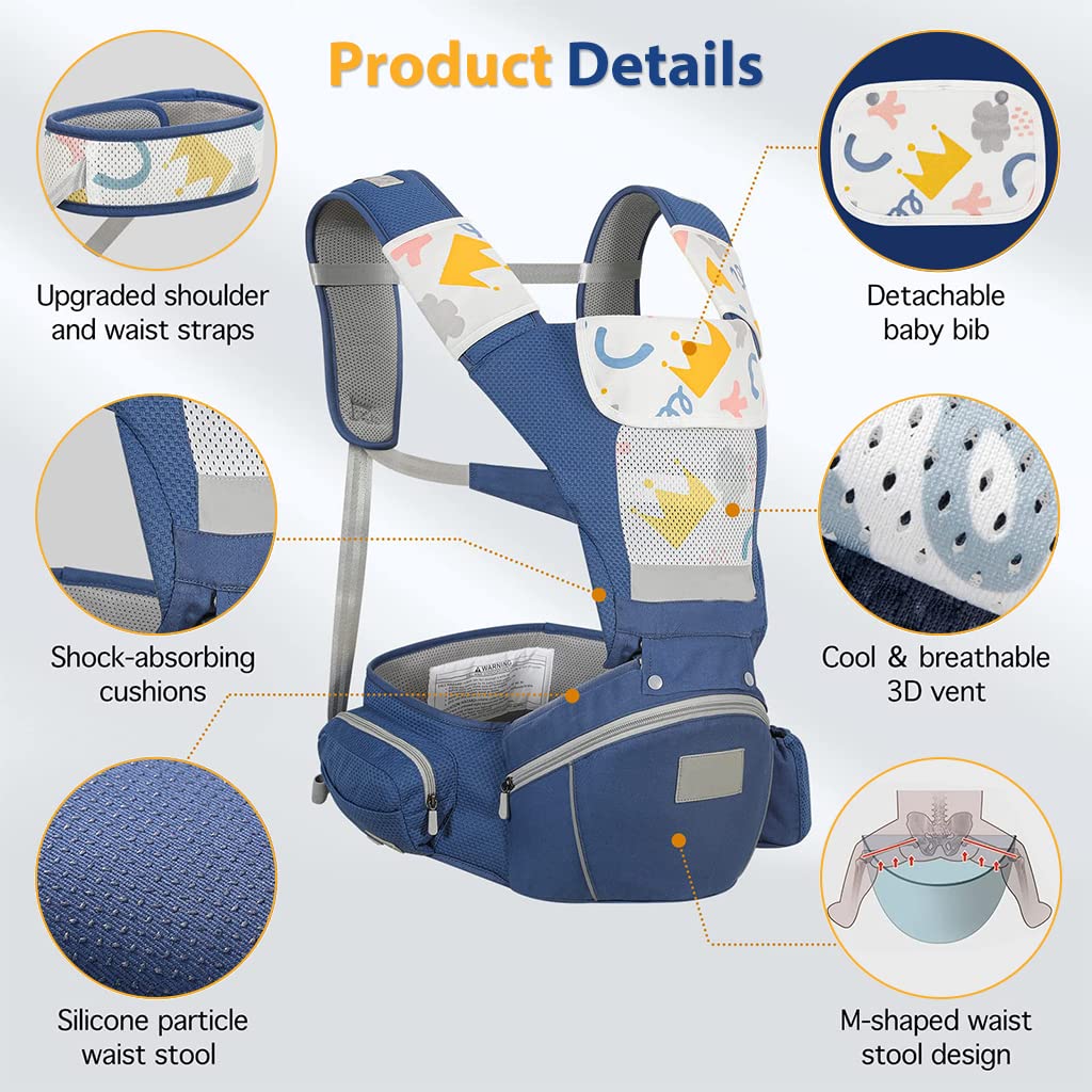 SNOWIE SOFT® 7 in 1 Baby Carrier with Seat Belt and Lumbar Support for Newborn to Toddler, Soft and Breathable Baby Carry Bags for 0-36 Months Baby (22-40lbs)