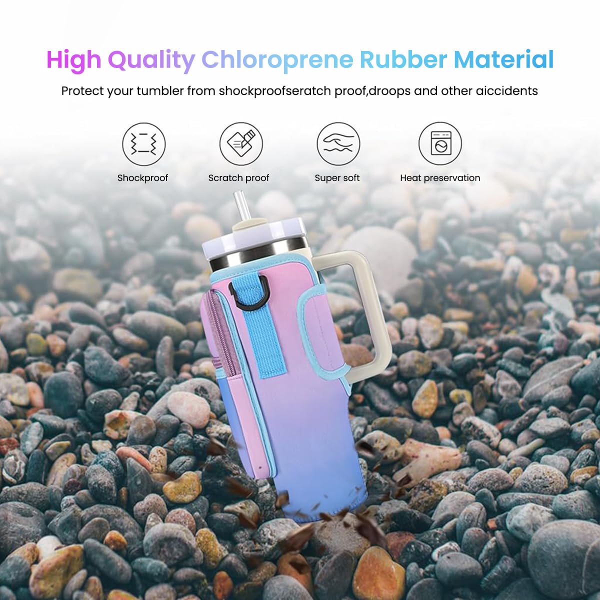 HASTHIP Water Bottle Carrier Bag for 40 oz Stanley Tumbler with Phone Pocket and Strap | Neoprene Gradient Purple