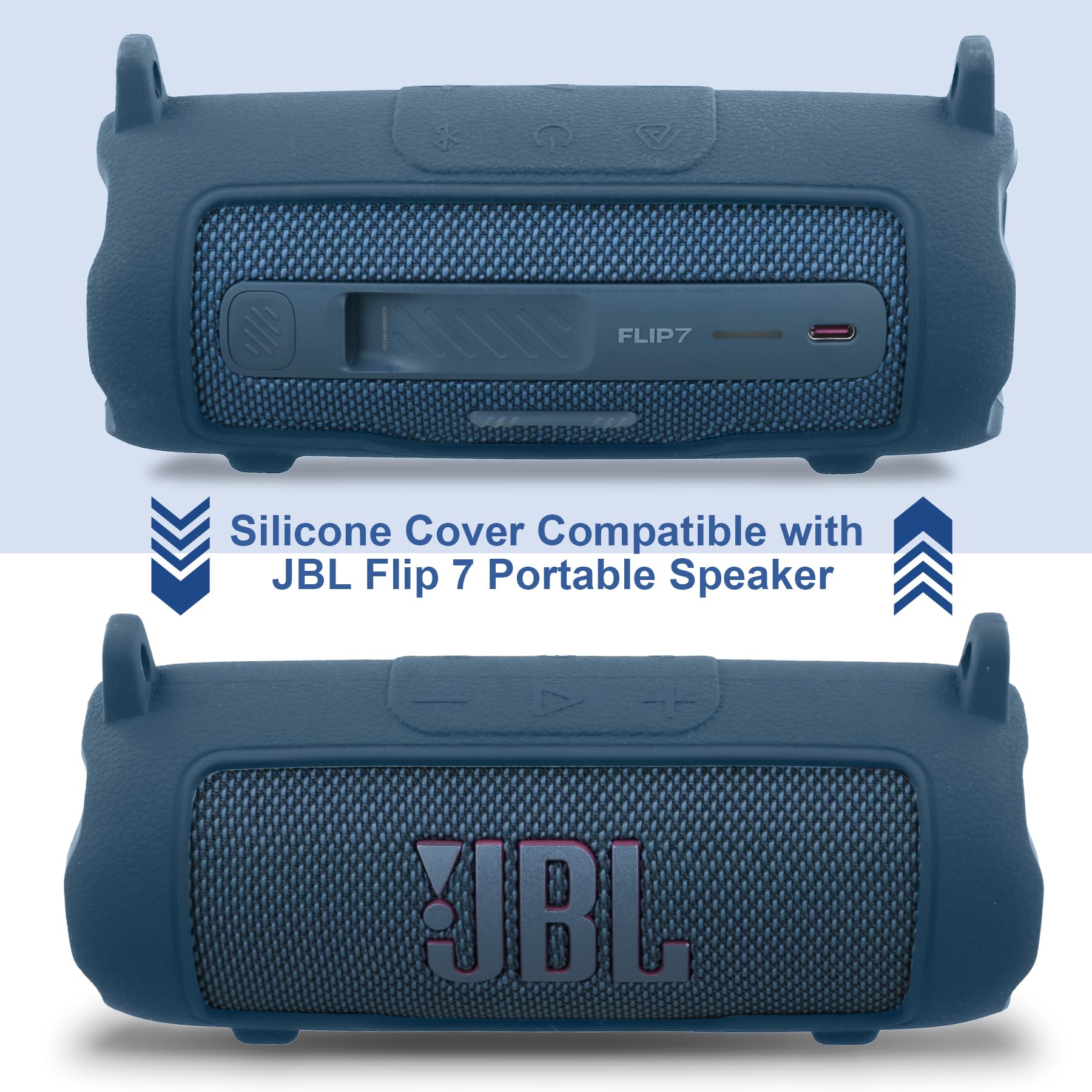 ZORBES Bluetooth Speaker Silicone Cover for JBL Flip 7 with Shoulder Strap and Standing Feet | Blue Outdoor Sling Carrier