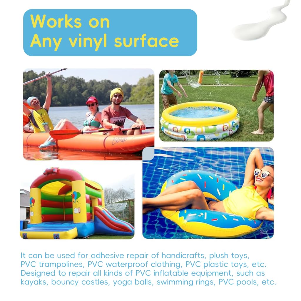 HASTHIP Waterproof PVC Repair Glue Kit for Pool Floats and Rafts with 10 Clear Patches 60ml