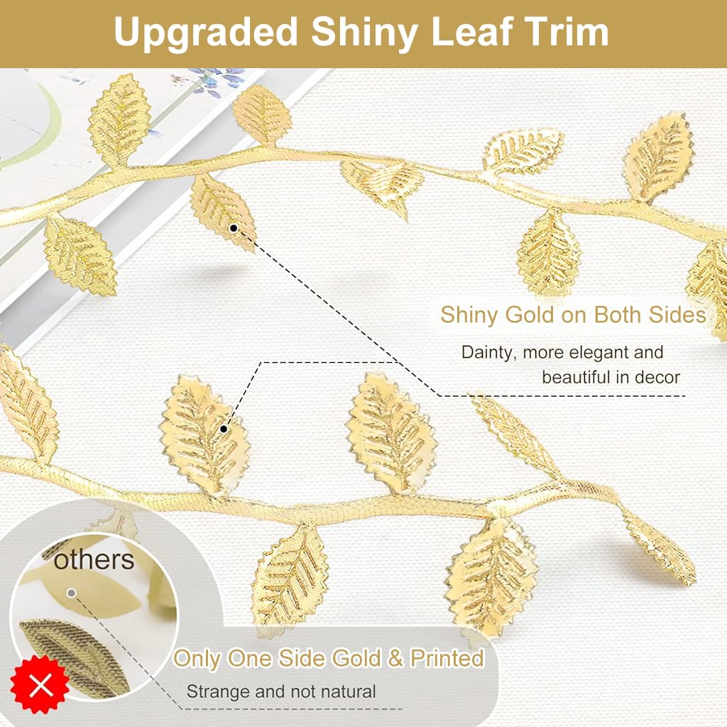 MAYCREATE Decorative Golden Leaf Ribbon for DIY Crafts and Gift Wrapping 32ft | Elegant Trim
