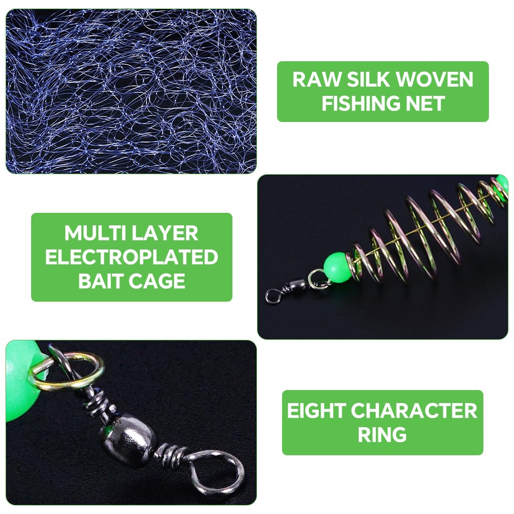 Proberos Spring Feeder Fishing Hook Net Trap with Glow Bait Holder and Nylon Cage Pack of 4
