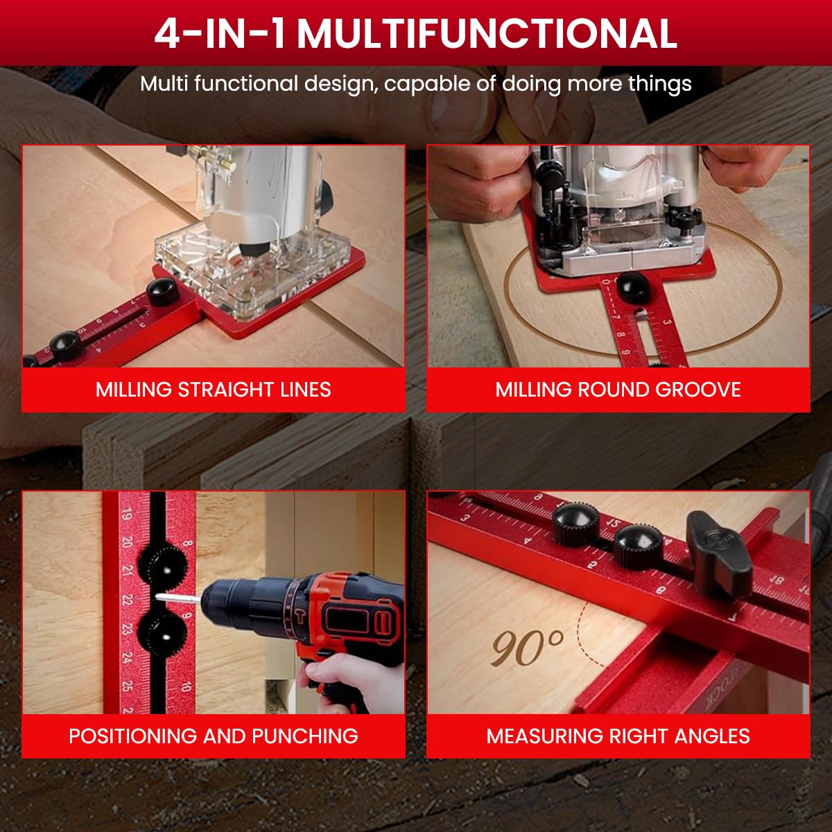 Serplex Router Milling Groove Bracket 4 in 1 for Woodworking with Modular Aluminum Jig | Precise Circle Cutting and Groove Guide