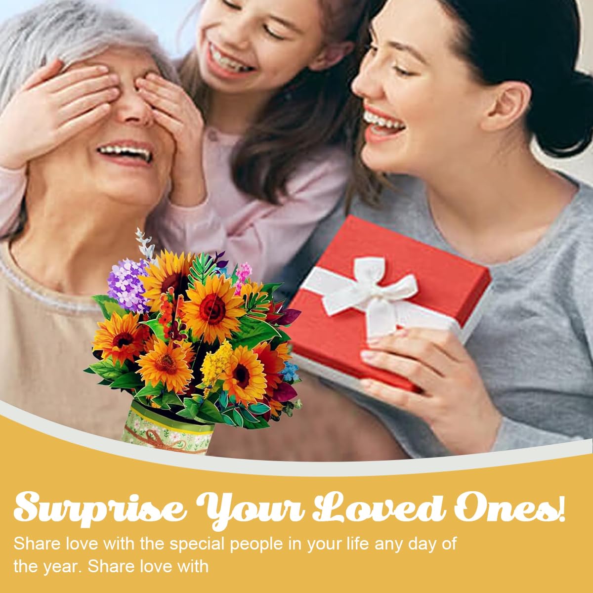 Climberty Greeting Card Pop Up Card for Birthday and Thank You with 3D Sunflower Bouquet 8.6 in | Includes Envelope and Message Card