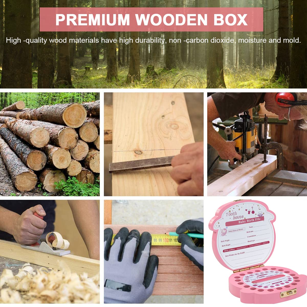 HASTHIP Baby Tooth Fairy Box for Kids with Slots for All First Teeth | 12.5 x 11.48 x 3 cm Wooden Keepsake Organizer