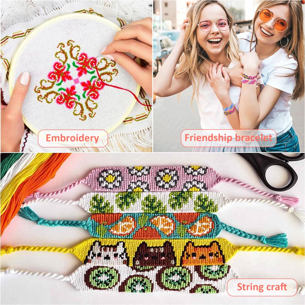 Venzina® 488Pcs String Bracelet Making Kit, Friendship Bracelet String Kits with 50 Skeins Embroidery Floss Cross Stitch Thread, 400 Beads, 37 Embroidery Tools and Storage Box