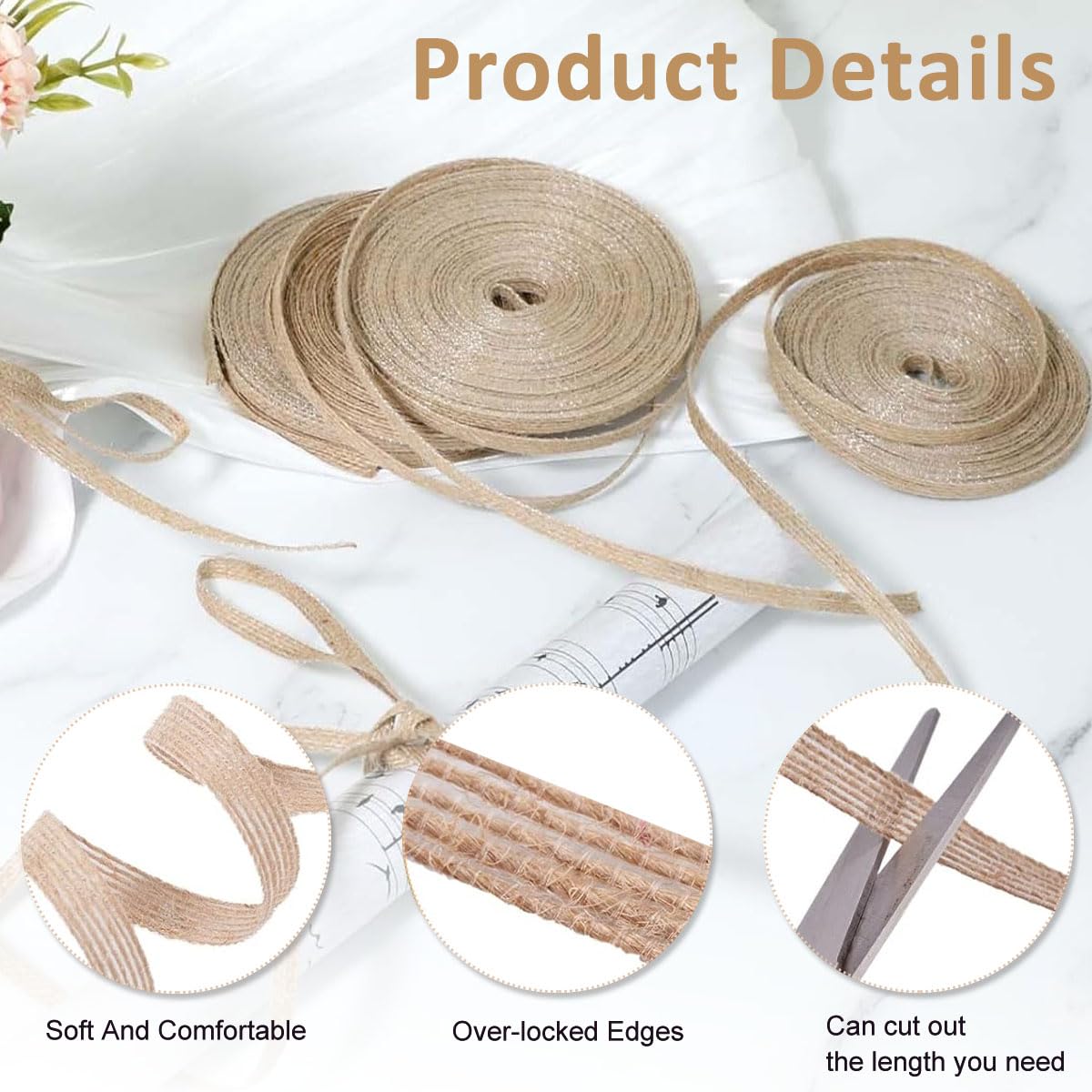 PATPAT Jute Burlap Ribbon for Gift Wrapping and DIY Crafts with 5 Rolls 10 m Each | Natural Fabric Decor