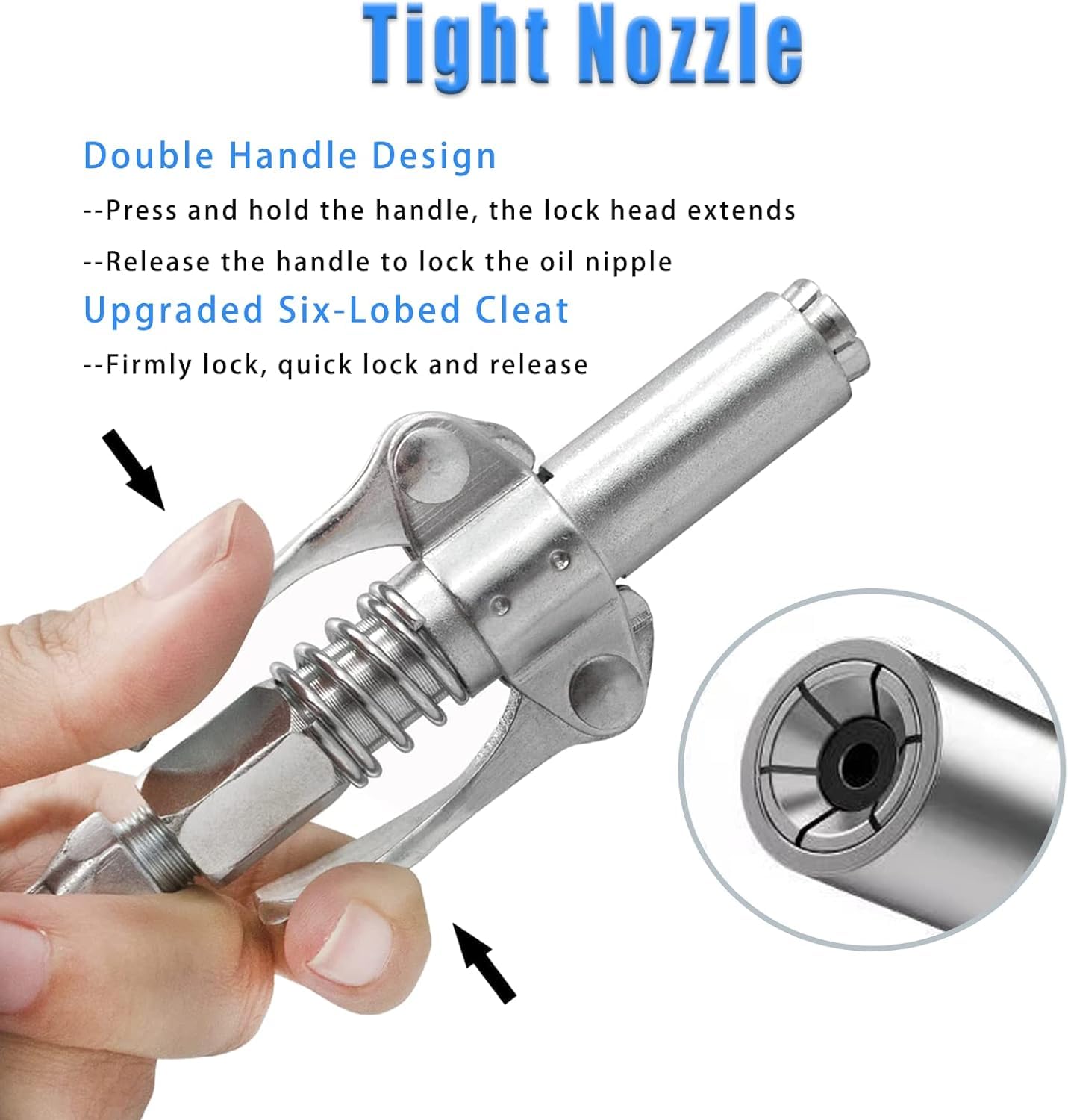 STHIRA Grease Gun Coupler with Dual Handle and 30cm Hose for 1/8 NPT Fitting | 12000 PSI