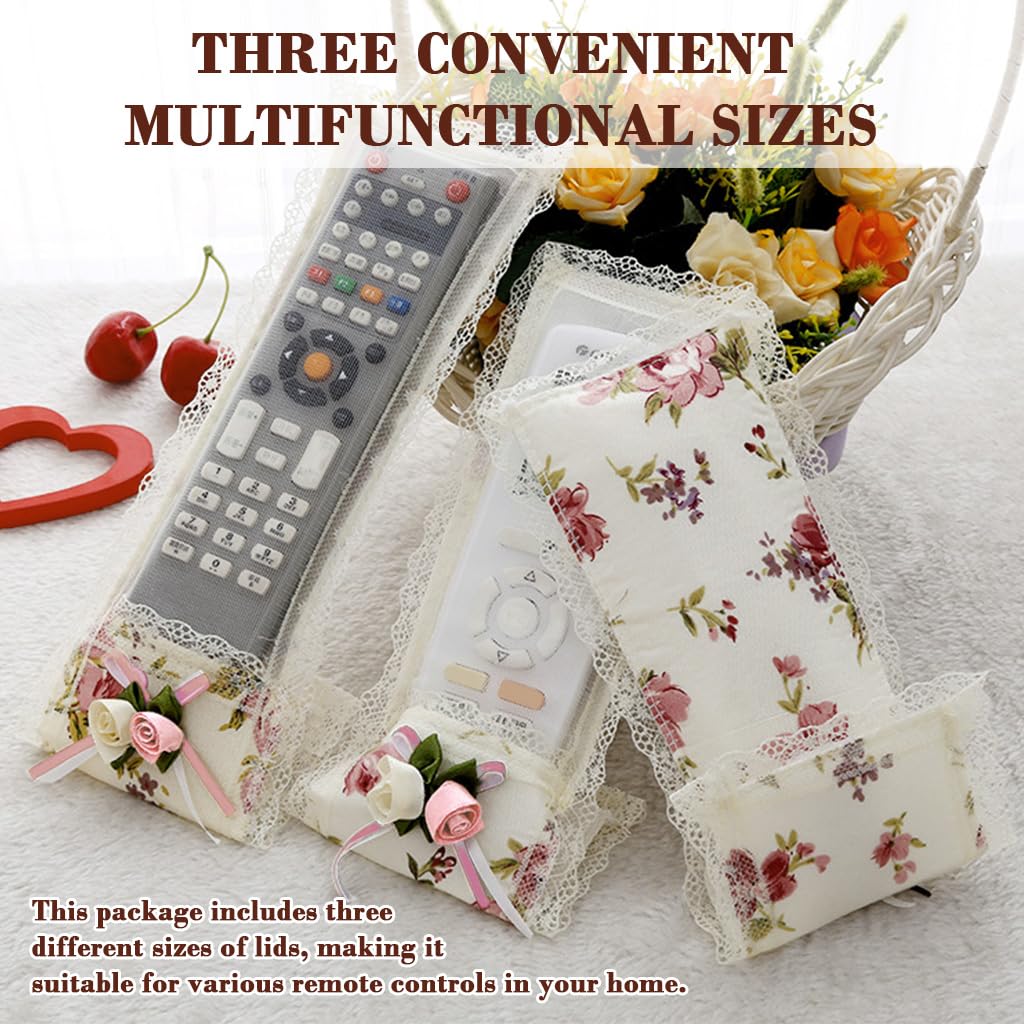 ZORBES Remote Control Cover for TV and AC featuring Floral Lace Fabric | 3PCS Dustproof Sleeves