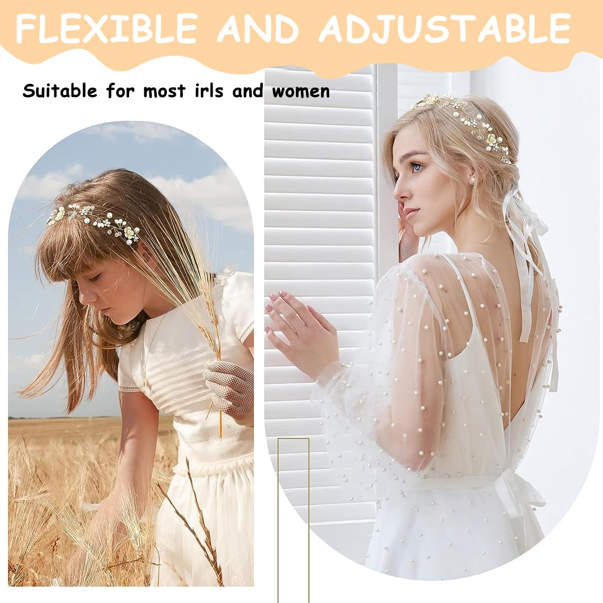 SANNIDHI Princess Hairband Tiara for Girls Kids, Flower Crown for Girls, Pearl Wedding Hair Accessories Stylish Crown for Baby Girl, Crystal Bridal Hair Band for Women Girls Daily, Party, Photography