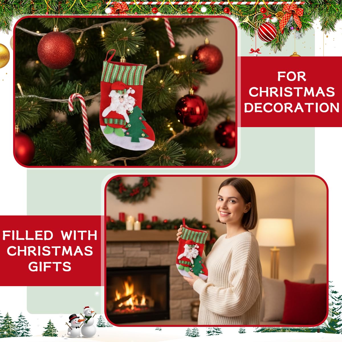 HASTHIP Christmas Stockings Set for Holiday Decor with Santa Snowman Reindeer | Set of 4