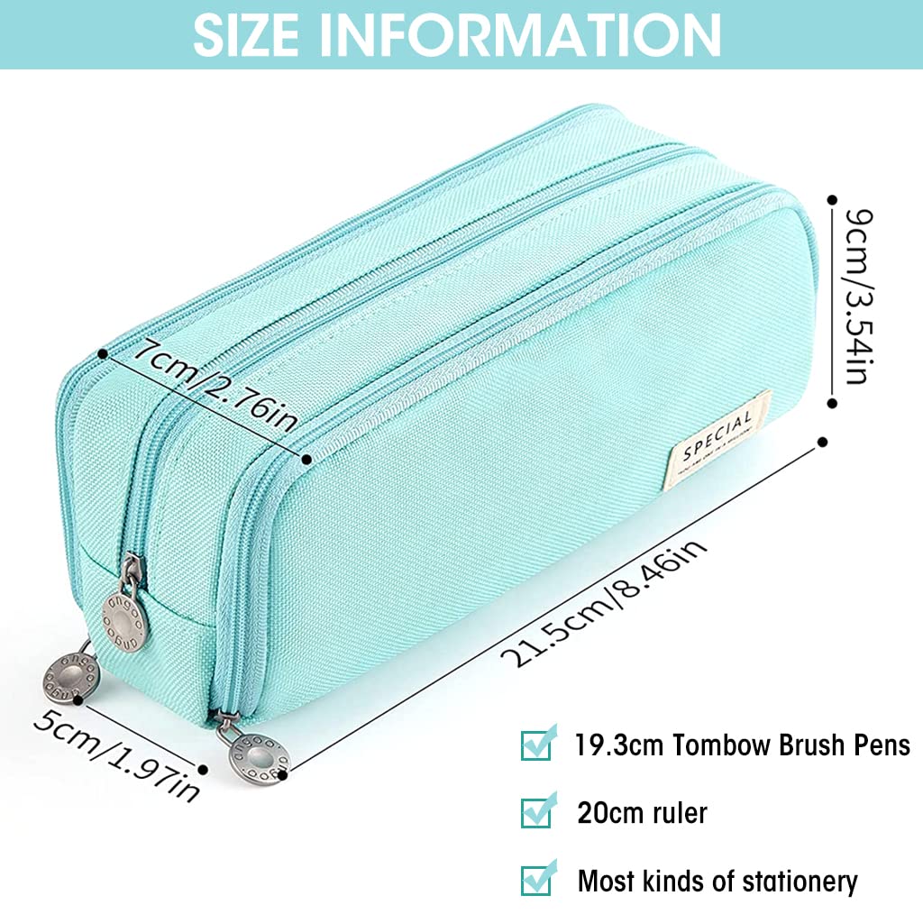 HASTHIP Pencil Case for Students with 3 Compartments and Metal Zippers 21x5x9cm Blue | Multi‑use Cosmetic & Stationery Organizer