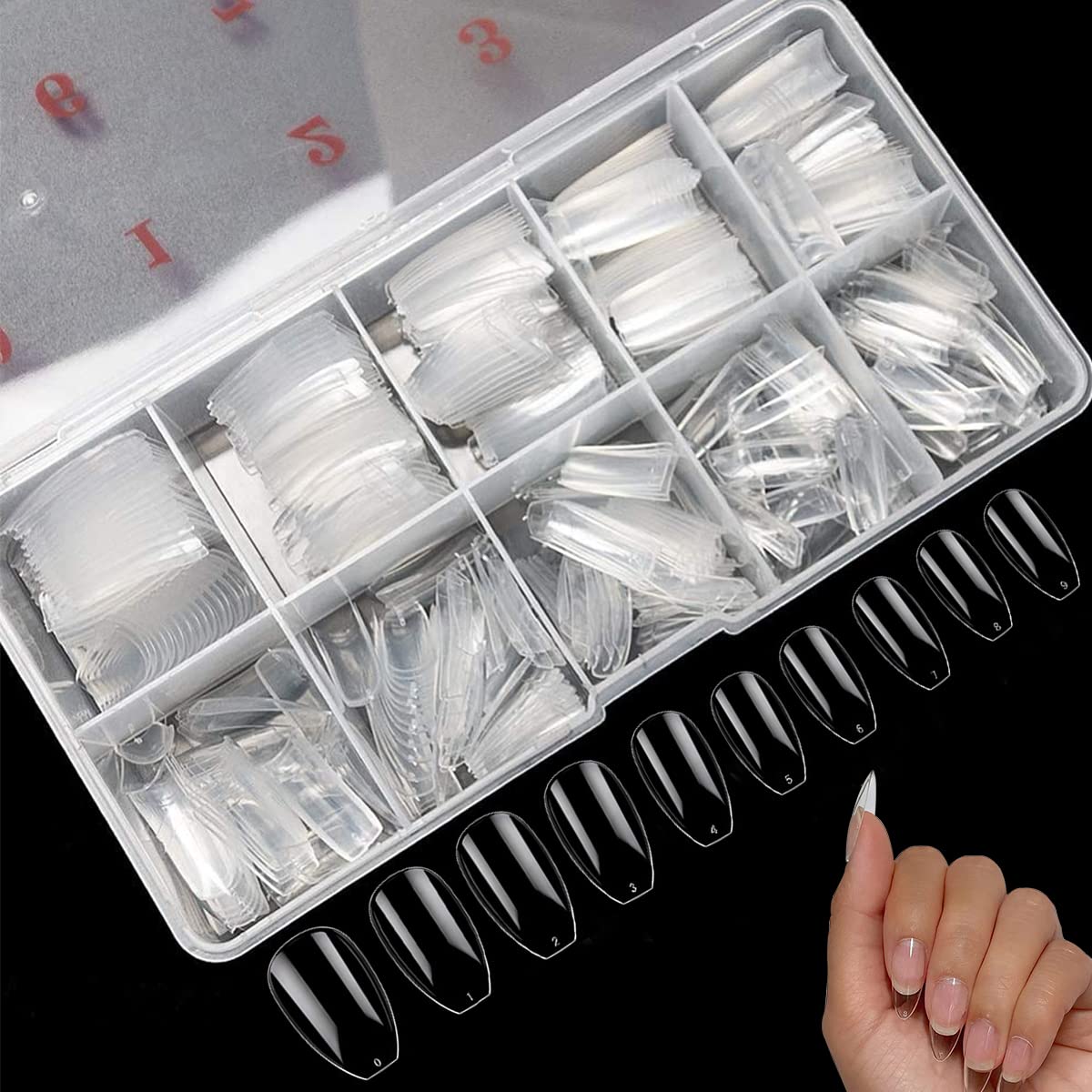 MAYCREATE® 500PCS Fake Nails, Transparent Nails, Acrylic Nails False Nail with Case, Clear Resin Nails Full Cover Press on Nails for Nail Salons and DIY Nail Art, 10 Sizes