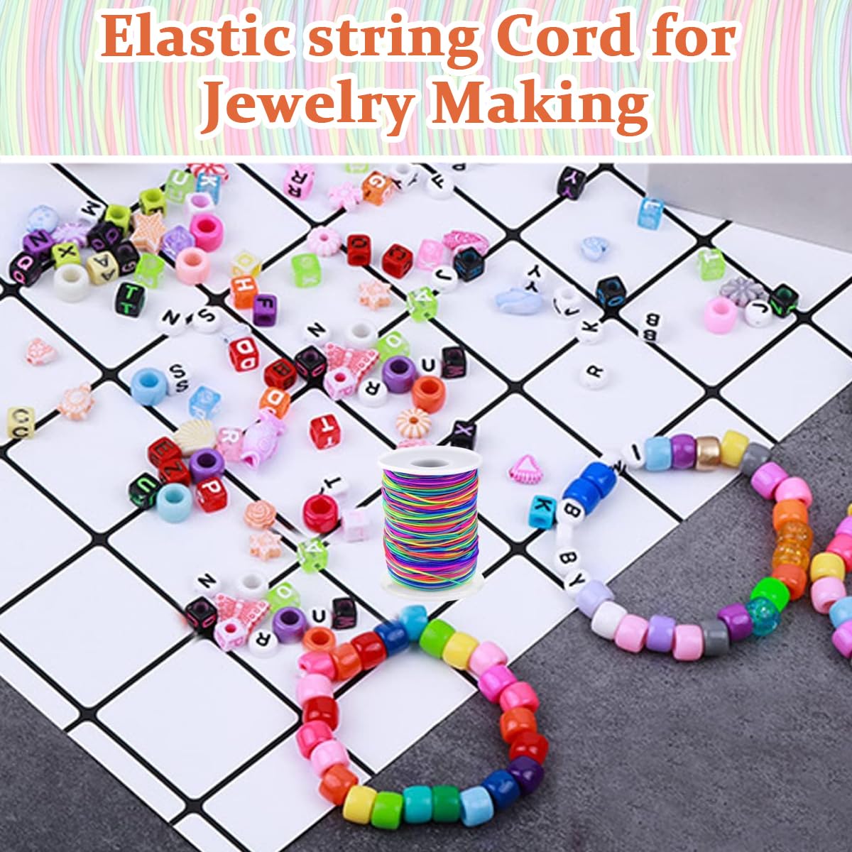 HASTHIP Stretchy Bracelet String for Jewelry Making 1mm 328ft | Rainbow Nylon Elastic Cord