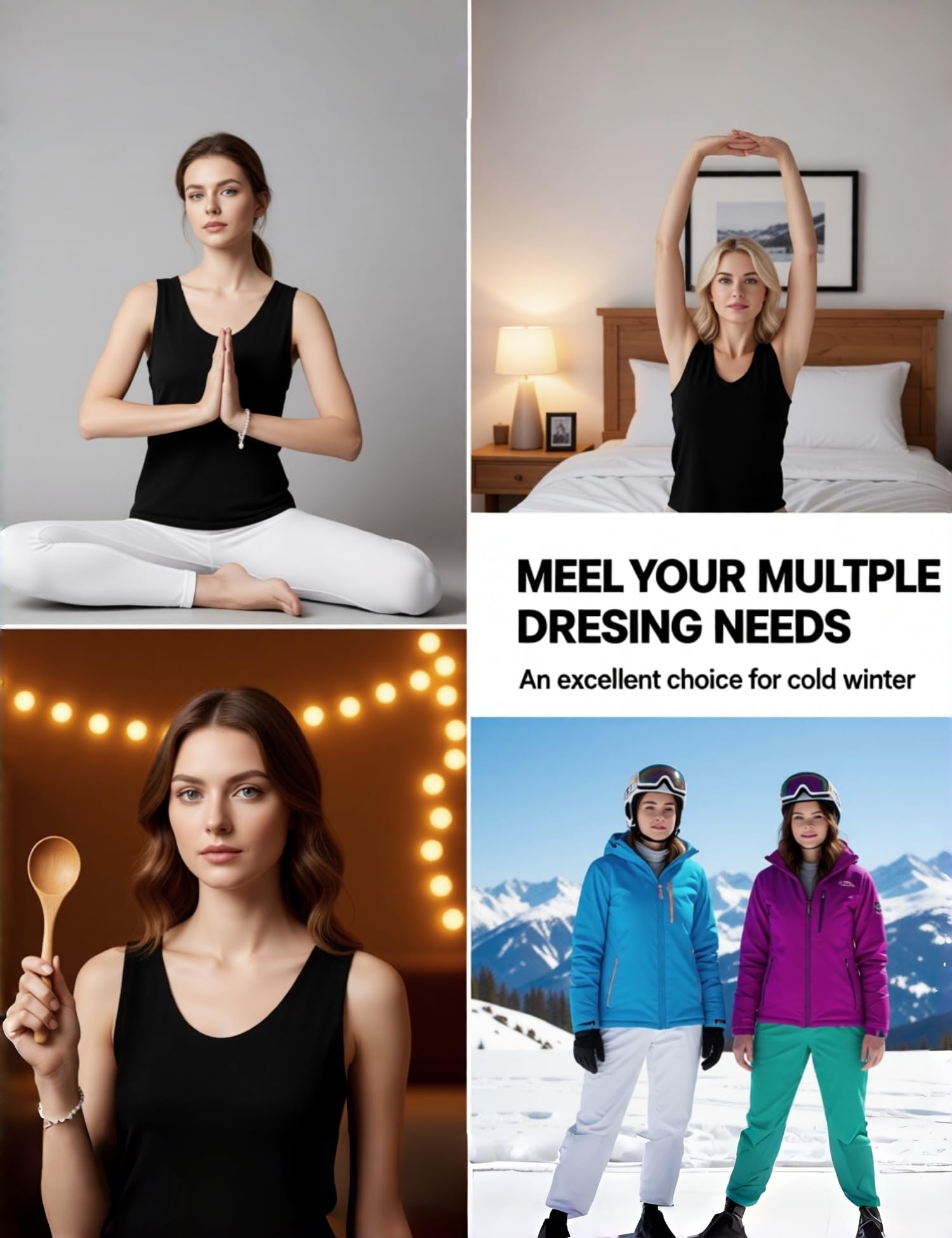 Venzina Women’s Seamless Thermal Vest with Double-Sided Fleece in Black M | Soft Layering Tank for Winter Warmth