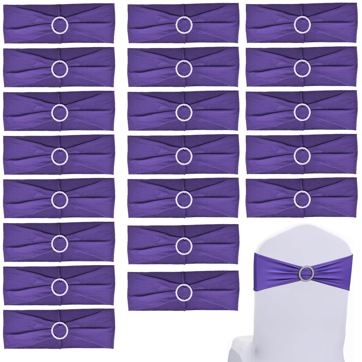 HASTHIP® 20Pack Chair Sashes Chair Bows Stretch Chair Sashes Spandex Chair Cover Band with Buckle for Wedding Hotel Banquet Birthday Party Home Decorations, Purple