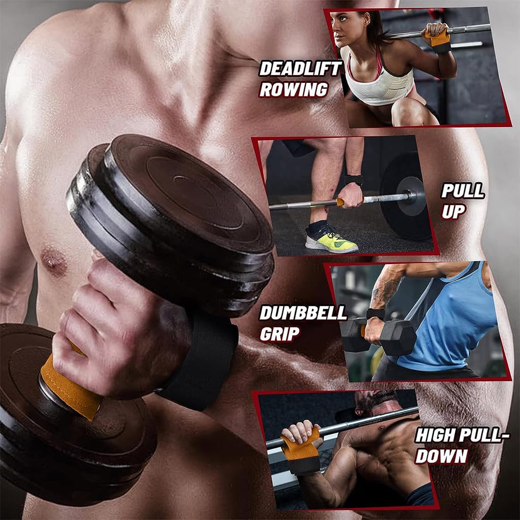 Optifit Weight Lifting Grip Wrist Straps for Deadlift and Pull Up with Anti Slip Leather Pads | Adjustable Wrist Support
