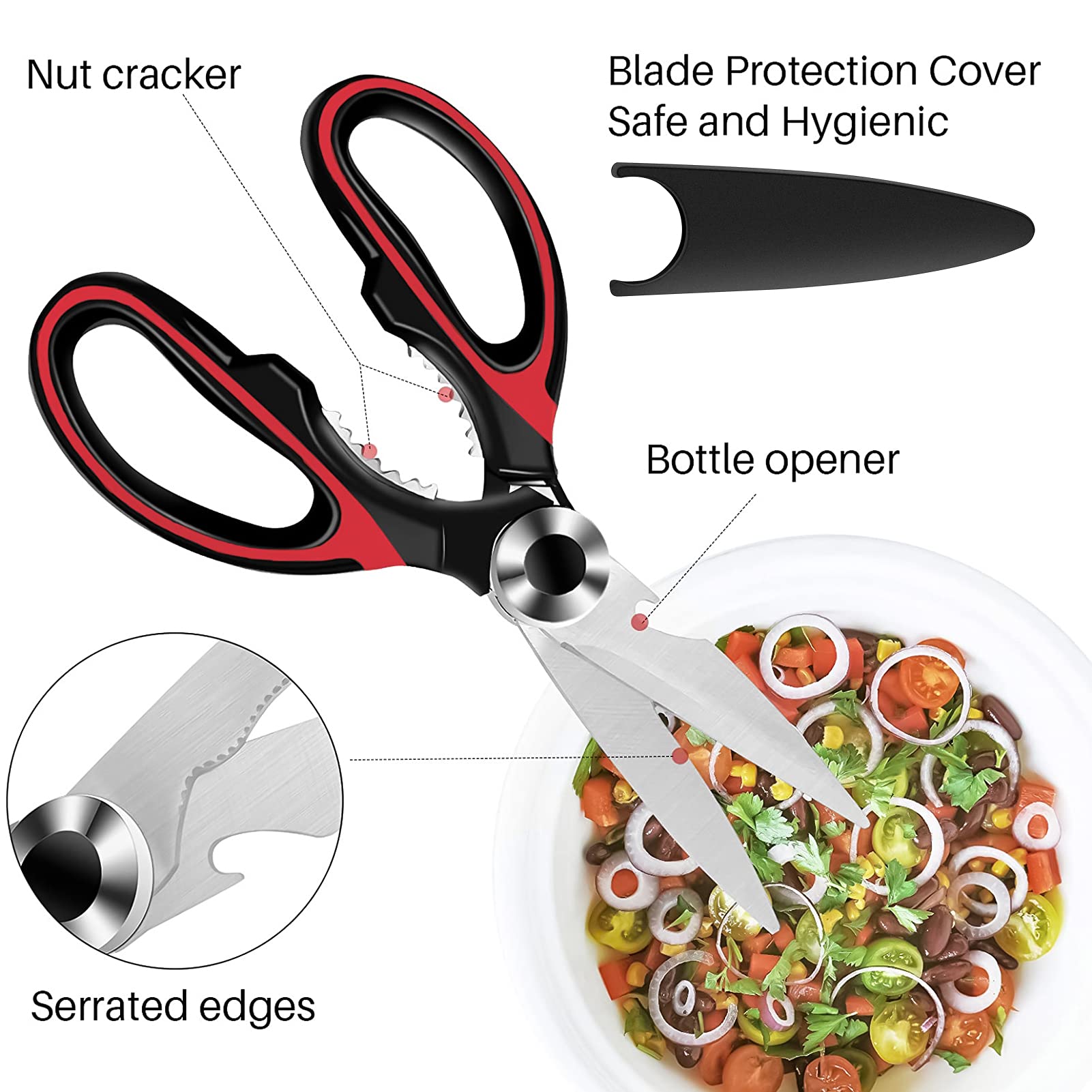 ZIBUYU Kitchen Scissors for Home with Zig Zag Blade and Ergonomic Silicone Handle | Food Cooking and Poultry Cutting
