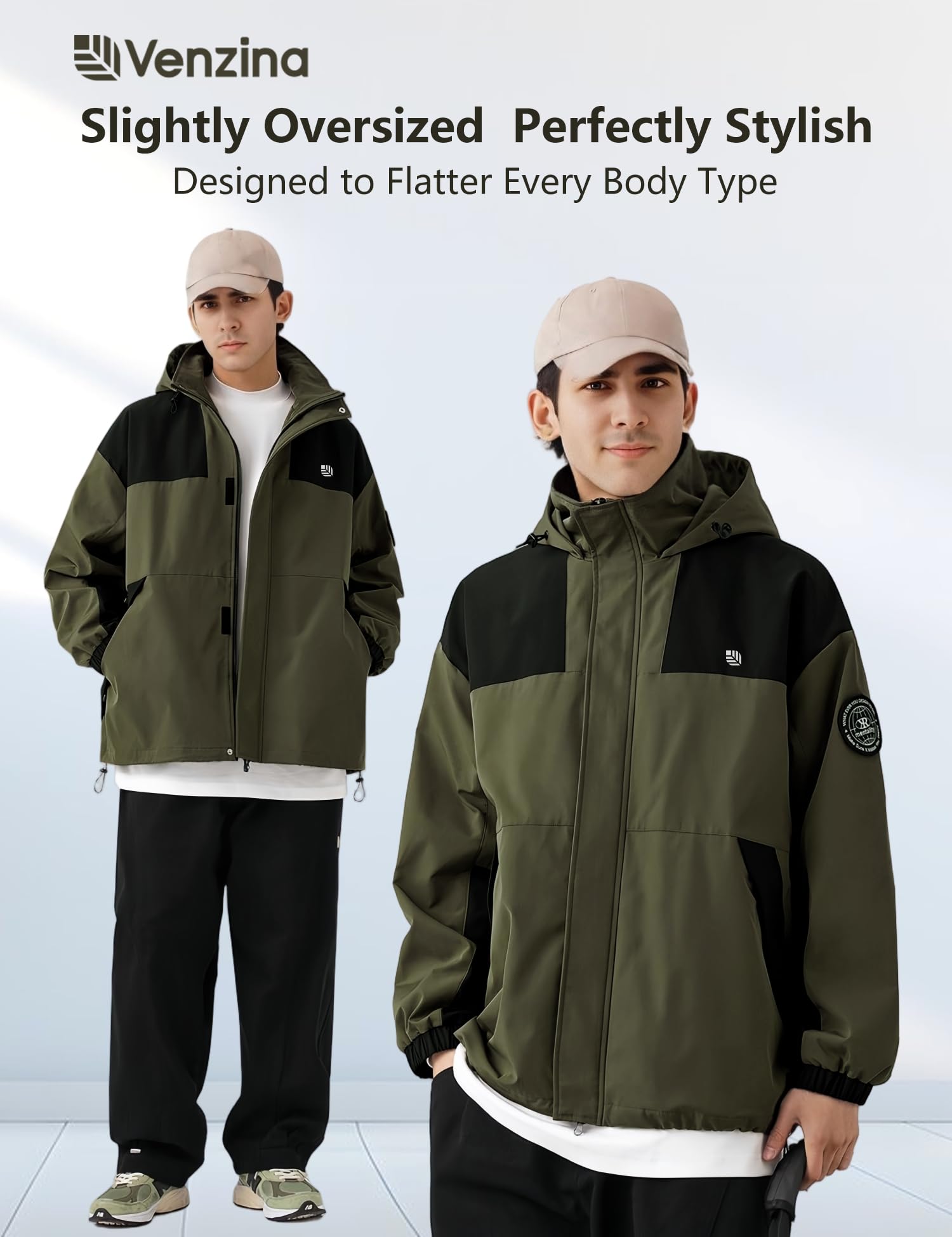 Venzina Men's Modular Tech Wear Jacket with Waterproof Windproof Shell | Army Green Outdoor Street Style
