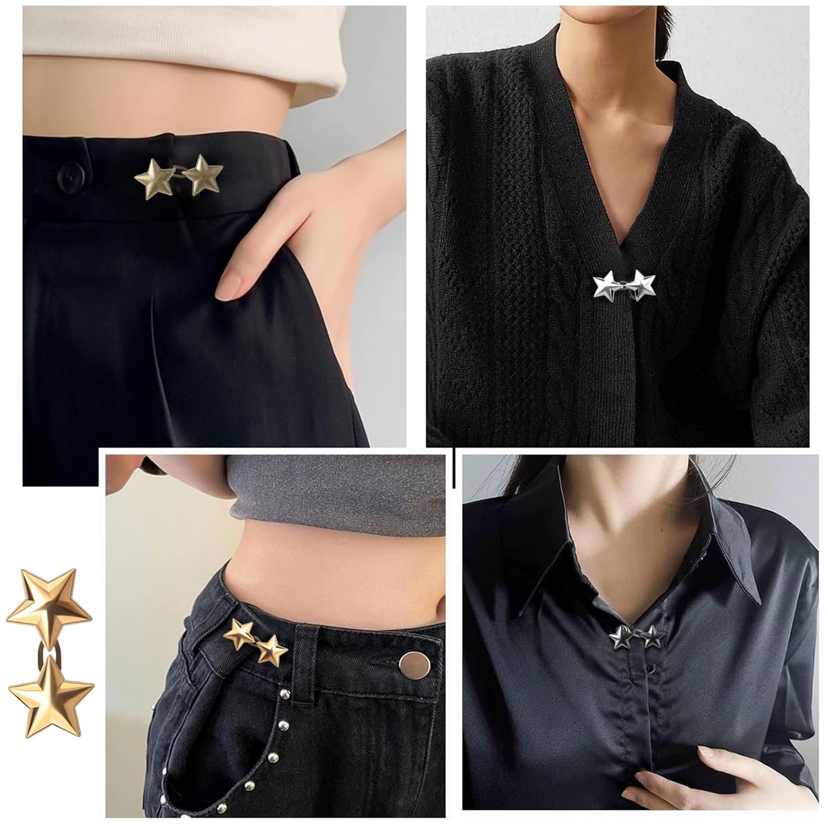 Venzina Waist Tighteners for Pants with Metal Star Buckle Set of 4 | No Sewing Required
