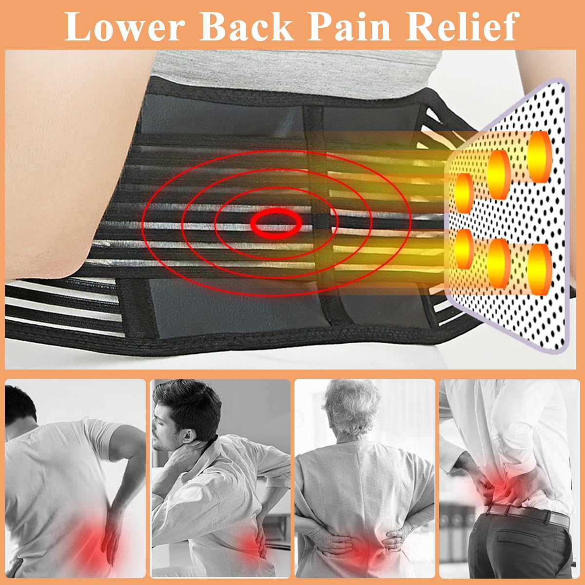 HANNEA Self Heating Waist Belt for Lumbar Pain Relief featuring 12 Magnets | Adjustable Fit