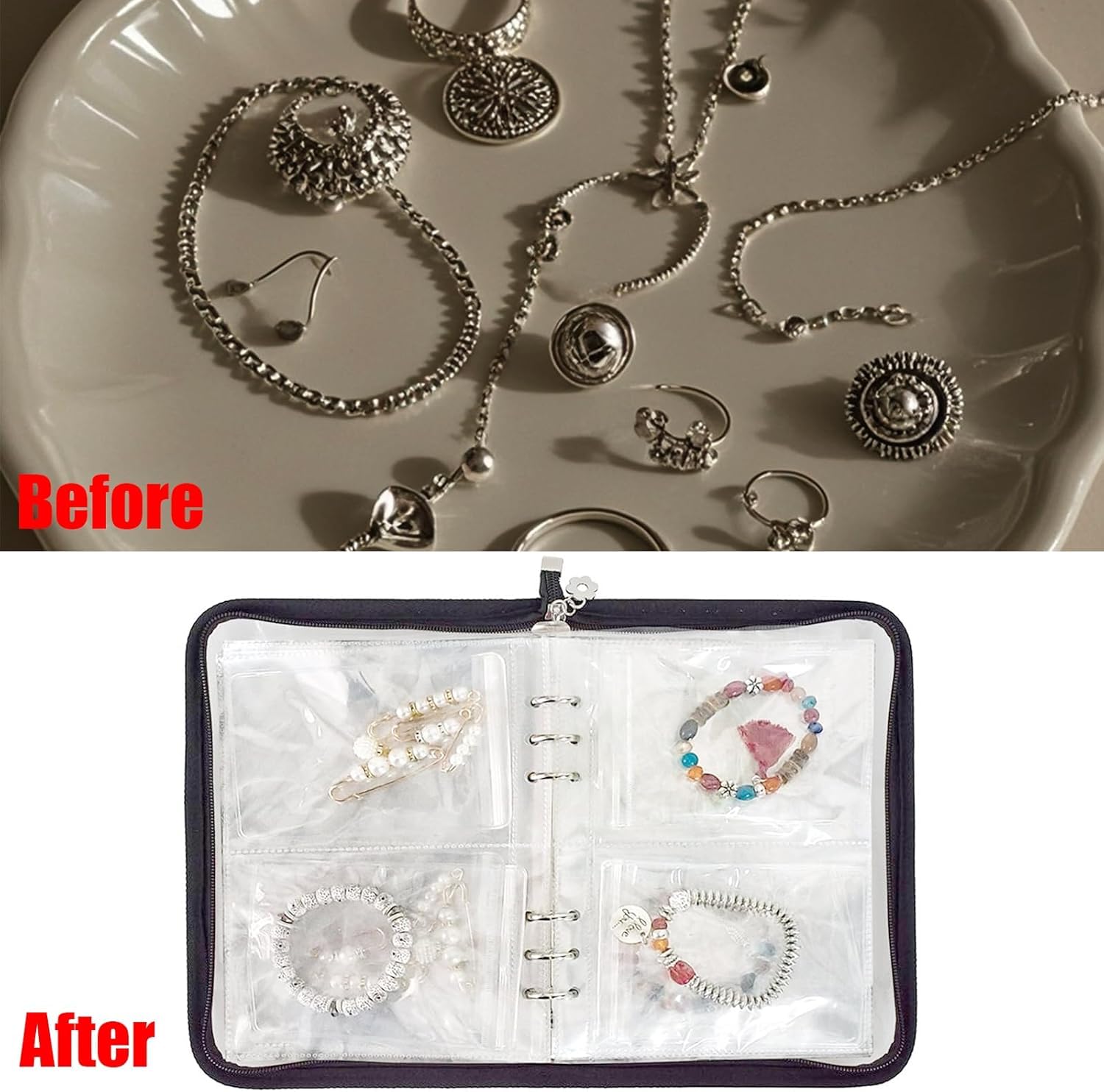 MAYCREATE Transparent Jewelry Storage Book with 60 Pockets for Rings Necklaces and Bracelets | Black 3PCS