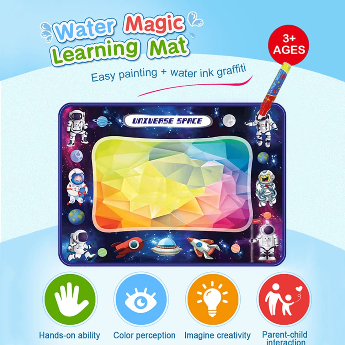 PATPAT® Water Doodle Mat Color Doodle Drawing Mat Aqua Mat with 2 Magic Pens Educational Toy Birthday Gifts for Children for Children Age 2 Years 1 Drawing Mat, 2 Magic Pens