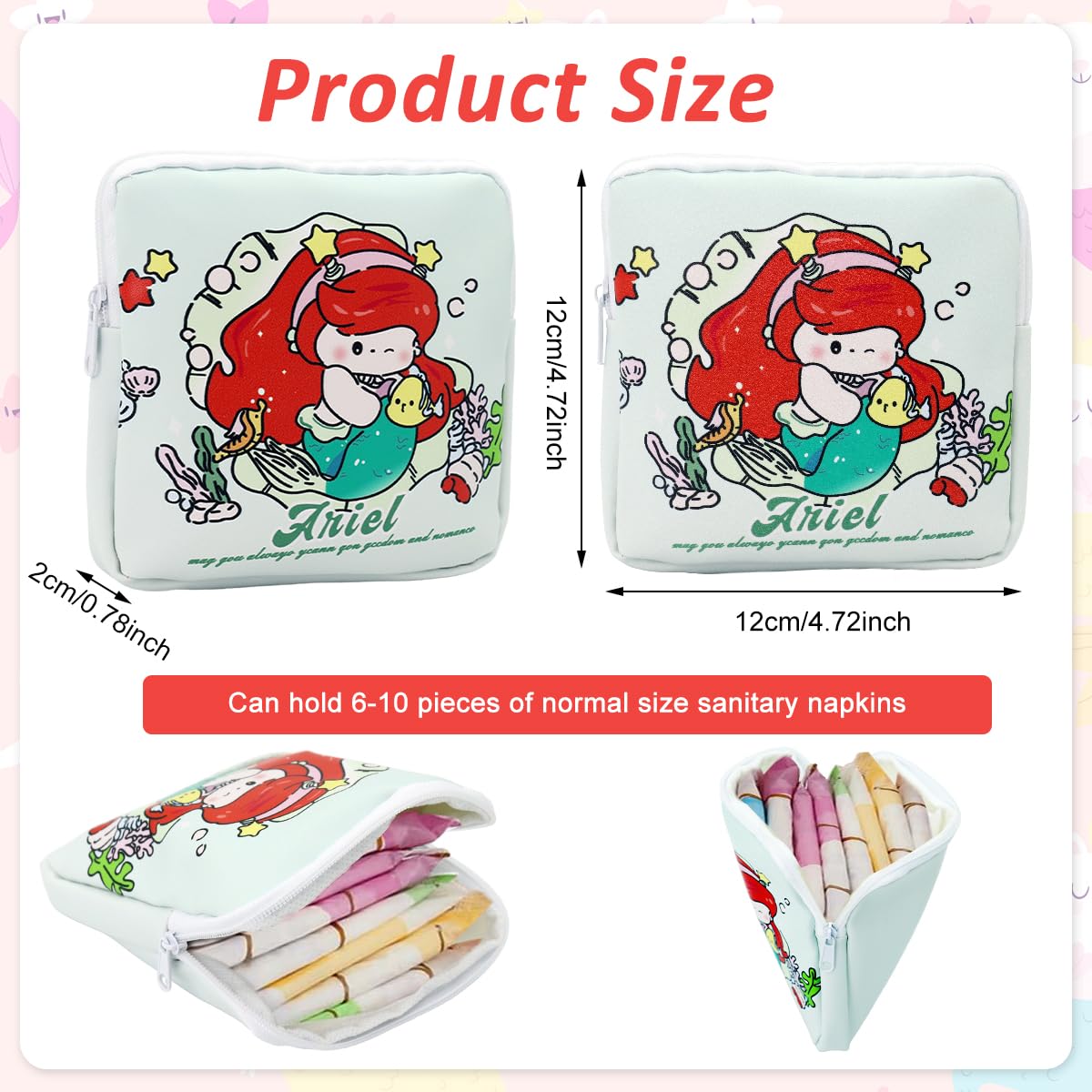 ZIBUYU Sanitary Napkin Storage Bag for Travel and Daily Use with Zipper Closure | 2pcs 5 in Cotton Cartoon Pouches