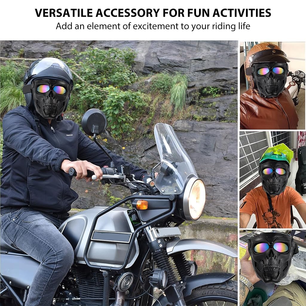 PROBEROS protective goggles with detachable mask for motorcycle riding featuring skull design and UV protection | full face cover for men and women