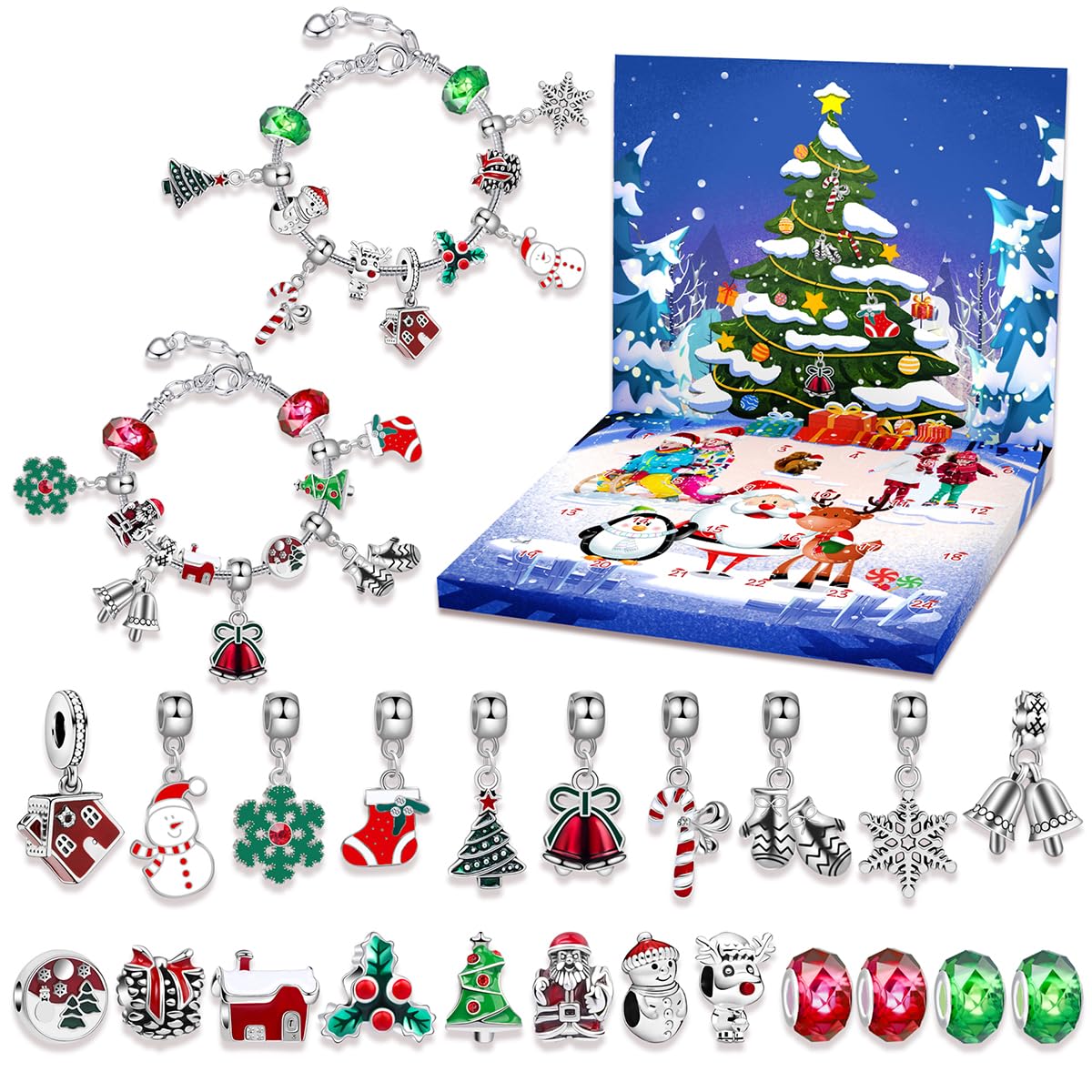 SANNIDHI Christmas Advent Calendar for Girls with 24 Grids and DIY Charm Bracelet Kit | Silvercolor Xmas Gift