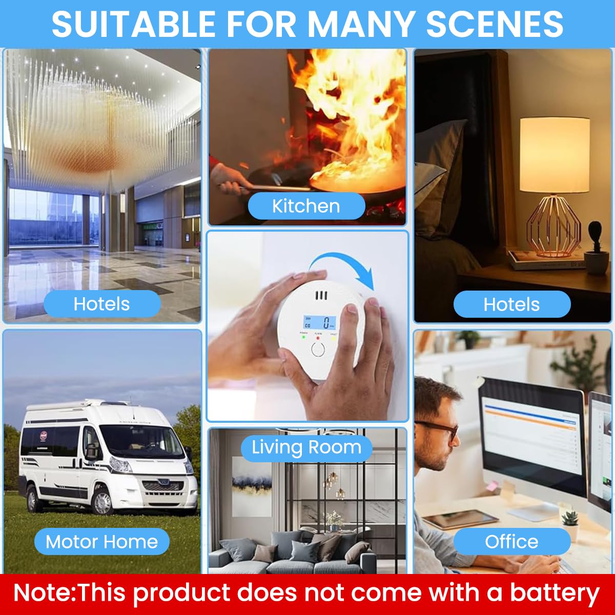 Serplex Carbon Monoxide Detector for Home Safety with Digital LCD Display and 90dB Alarm 2PCS