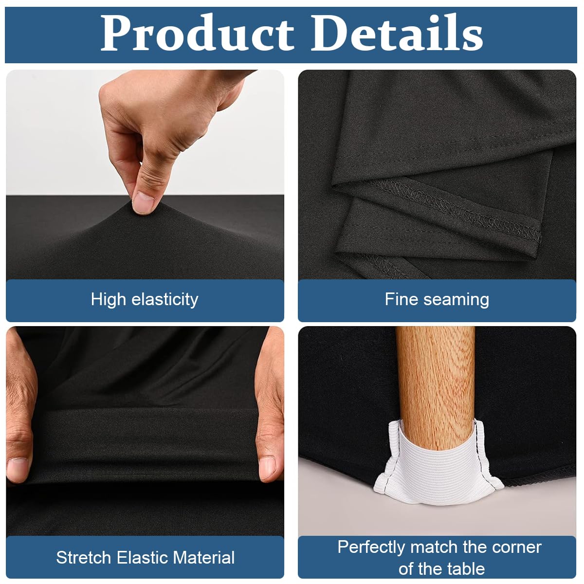 HASTHIP® 5.3ft Table Cloth Stretchy Table Cloth for Rectangular Table Oblong Table Fitted Events Stretch Black Table Cover for Party, Wedding, Cocktail, Banquet, 5.3ft x2.49x2.42 inches