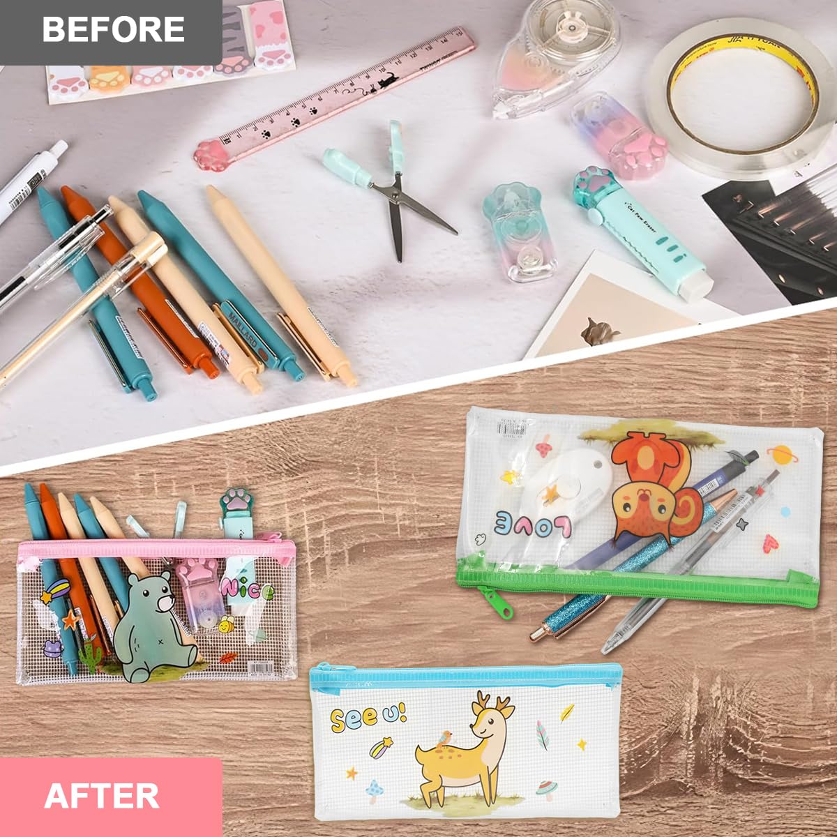 Climberty Pencil Bags for Students and Artists featuring Clear PVC Zippered Pouches 12pcs 20x10.3cm