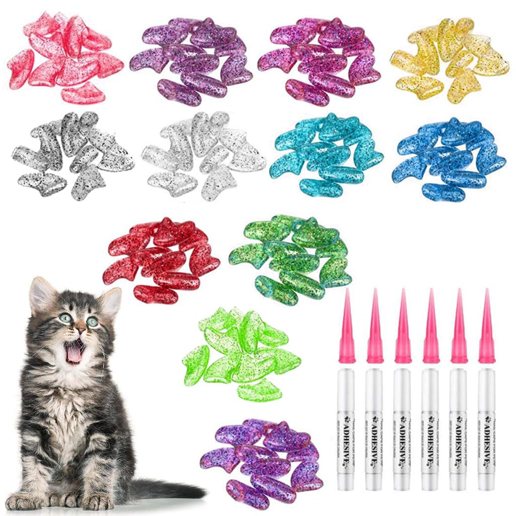 Qpets® Cat Nail Caps, Soft Cat Nail Protector Covers Pet Cat Paws Caps, Anti Scratch Cat Nail Art Pet Claw Care for Cats Dogs - 120Pcs & 12 Colors